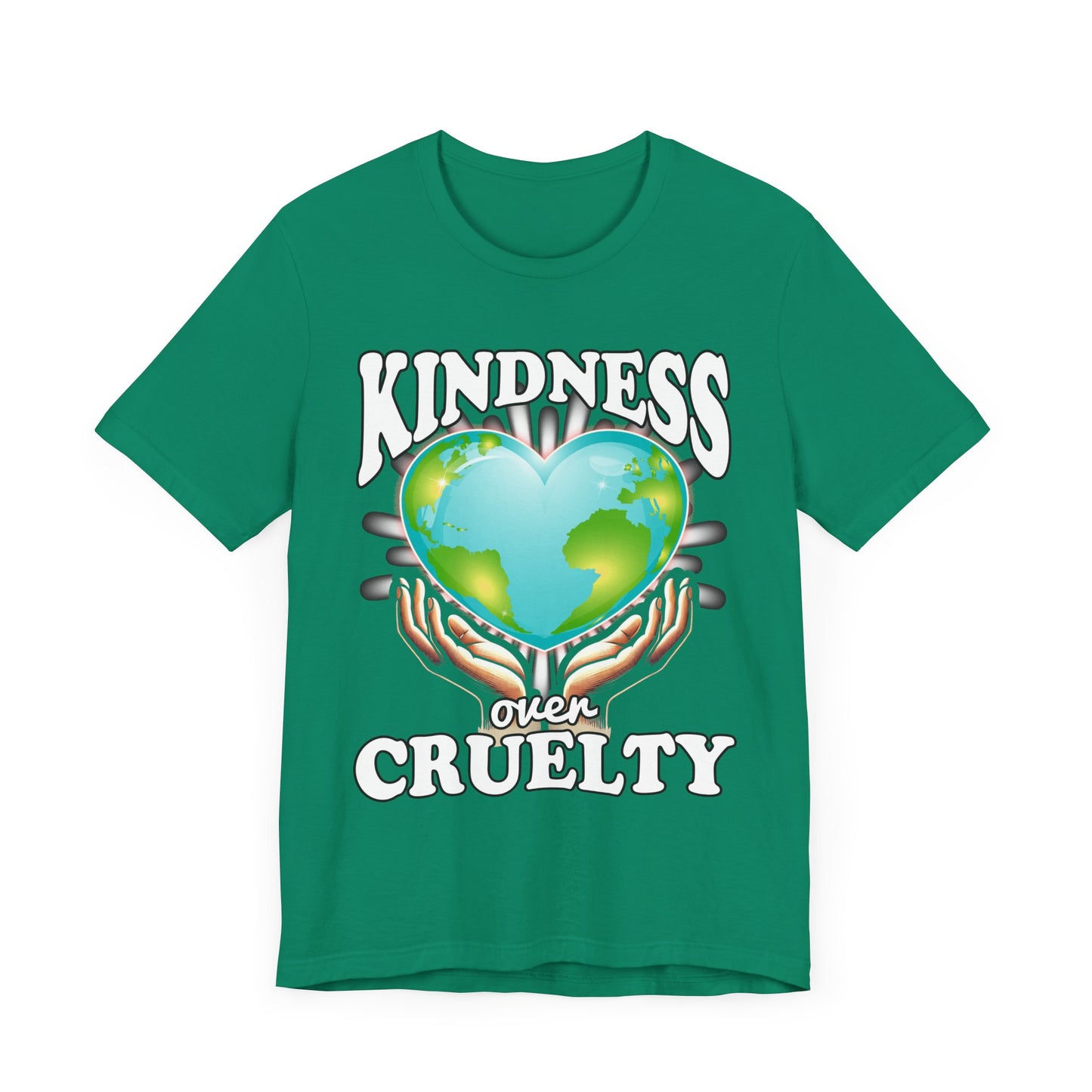 Kindness Over Cruelty | Hands Holding Heart-Shaped Earth Graphic T-Shirt