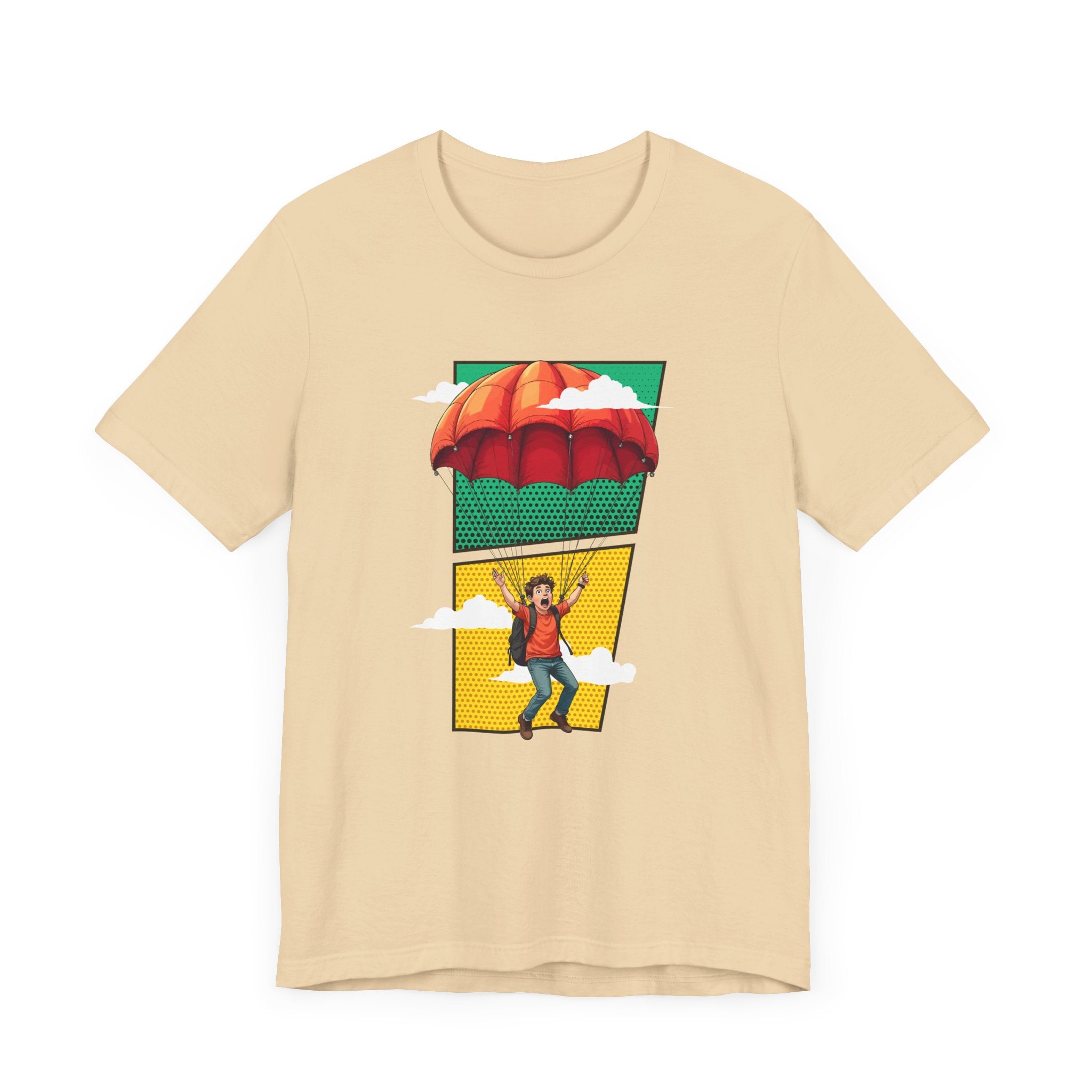 Do it Scared Boy Parachuting Mid-Air with Clouds Background Graphic T-Shirt
