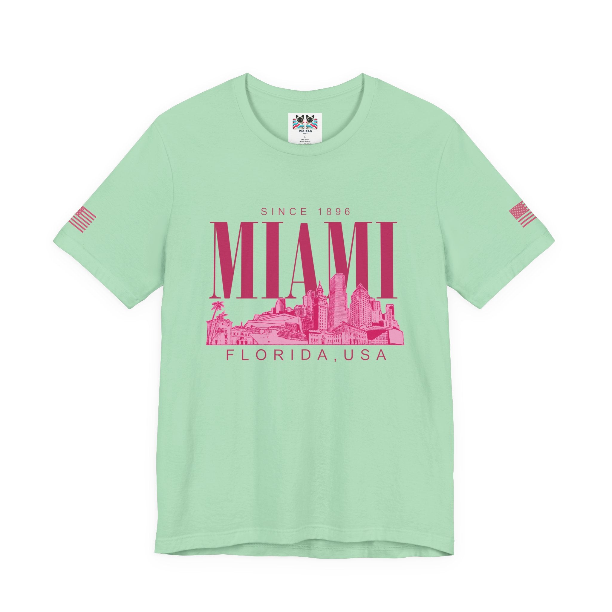 Miami Florida USA Since 1896 T-Shirt – Tonal Skyline Typography Graphic Tee