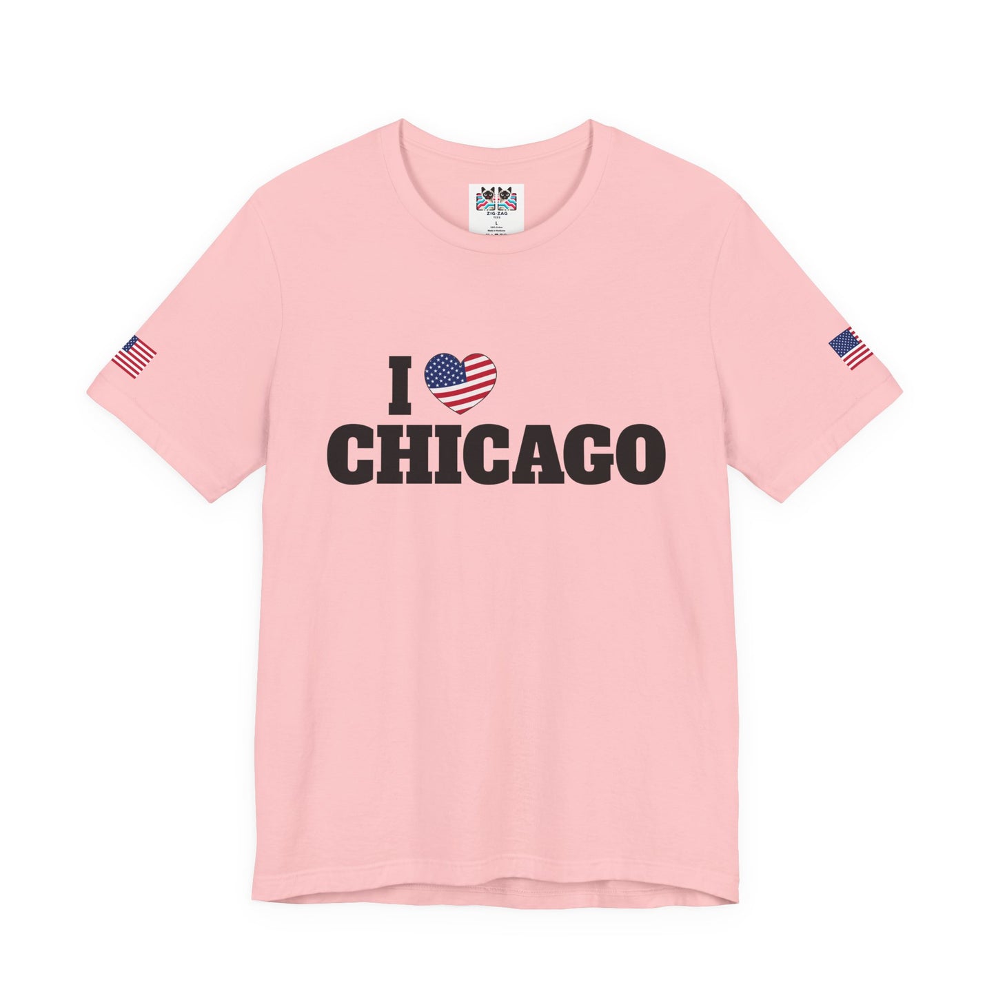 I Love Chicago T-Shirt - Classic USA Flag Heart Black Simple City Pride Design