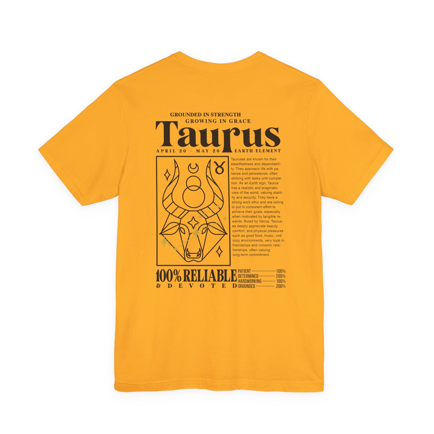 Taurus Grounded Strength T-Shirt – Zodiac Bull with Earth Element and Traits