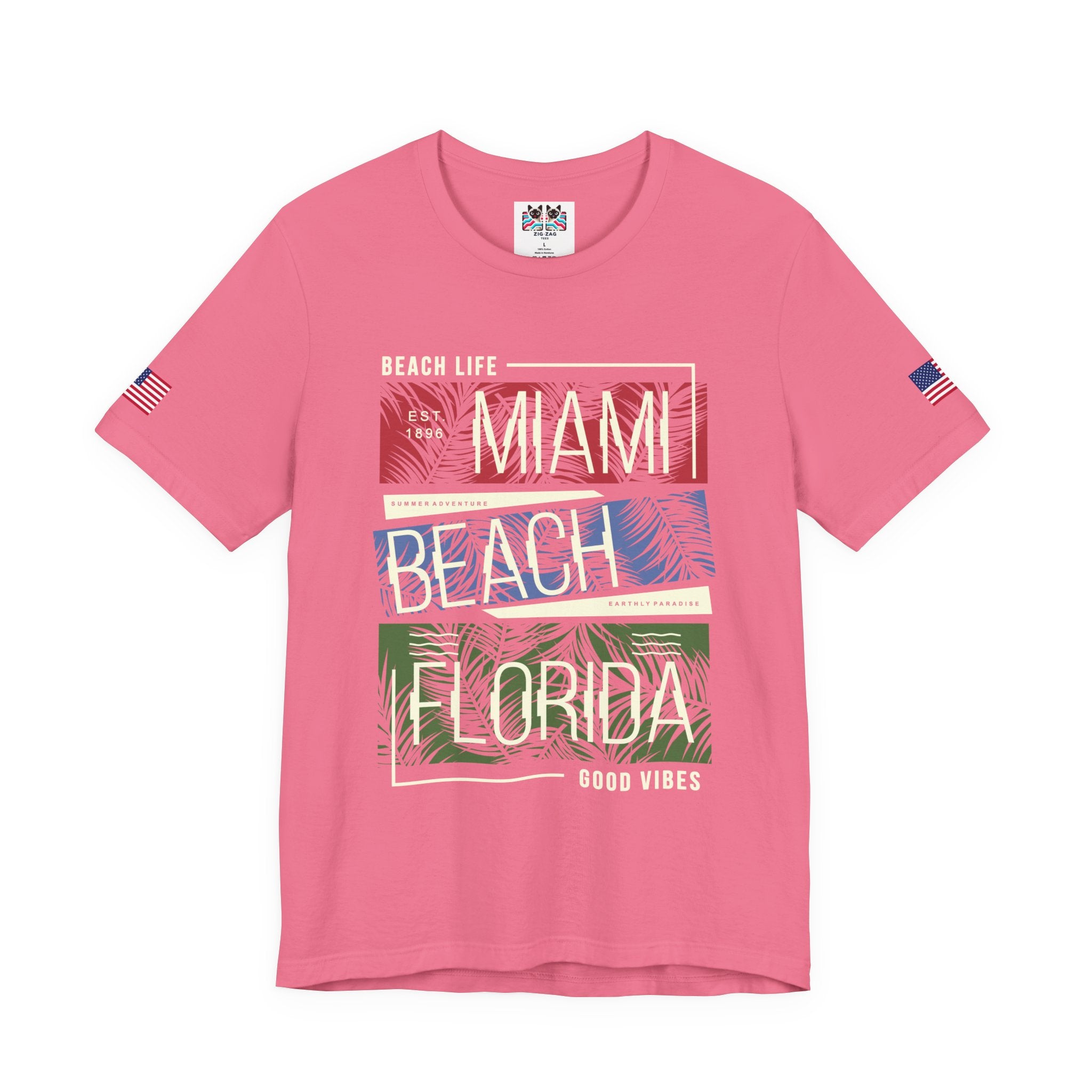 Miami Beach Florida T-Shirt – Beach Life EST 1896 Good Vibes Tropical Panel Graphic Tee