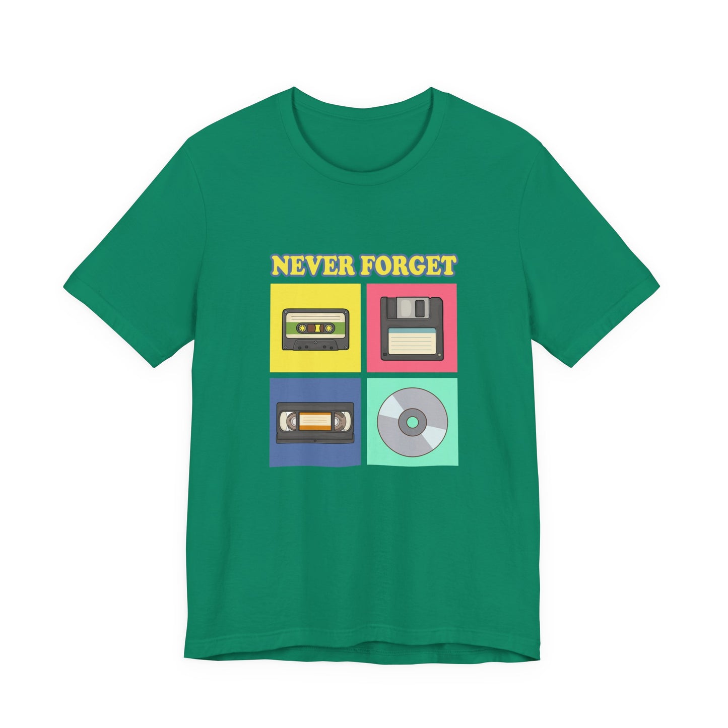 Never Forget Retro Media Tshirt Floppy Disk Cassette Tape Recorder CD Graphic