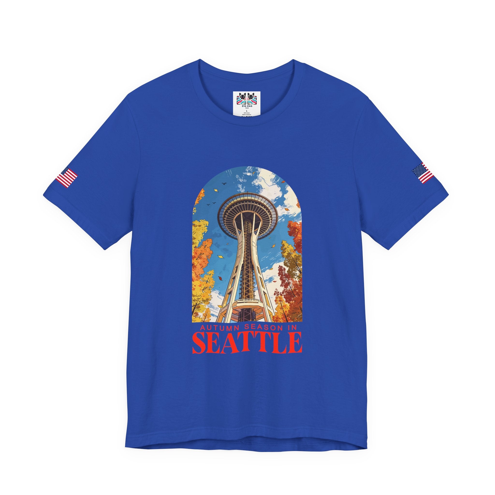 Autumn Season in Seattle Space Needle Fall Foliage T-Shirt | Seattle Fall Graphic Tee | Space Needle Seasonal Shirt