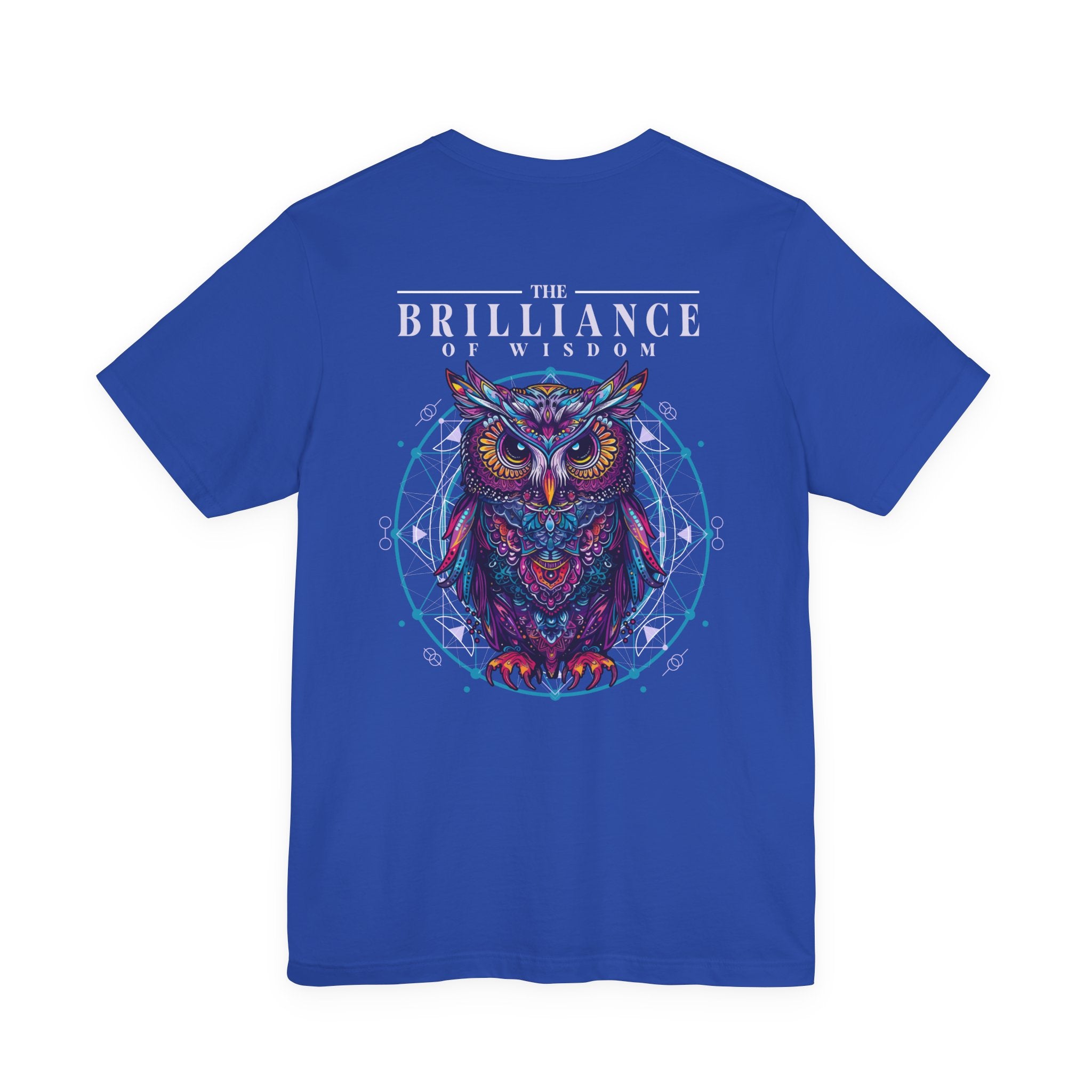 The Brilliance of Wisdom T-Shirt – Vibrant Owl with Geometric Art