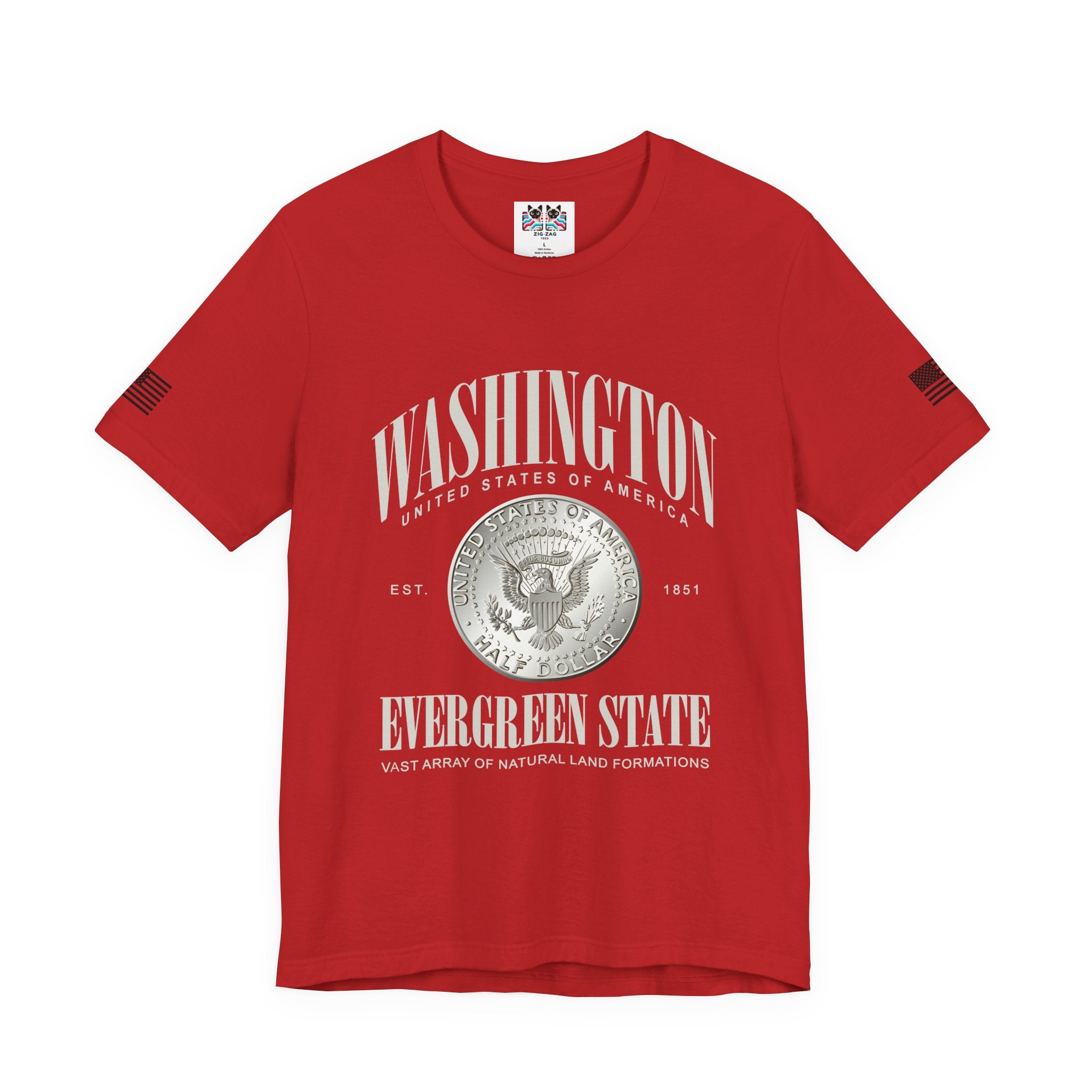 Washington State Evergreen State Presidential Coin Graphic T-Shirt | USA EST 1851 Patriotic Tee