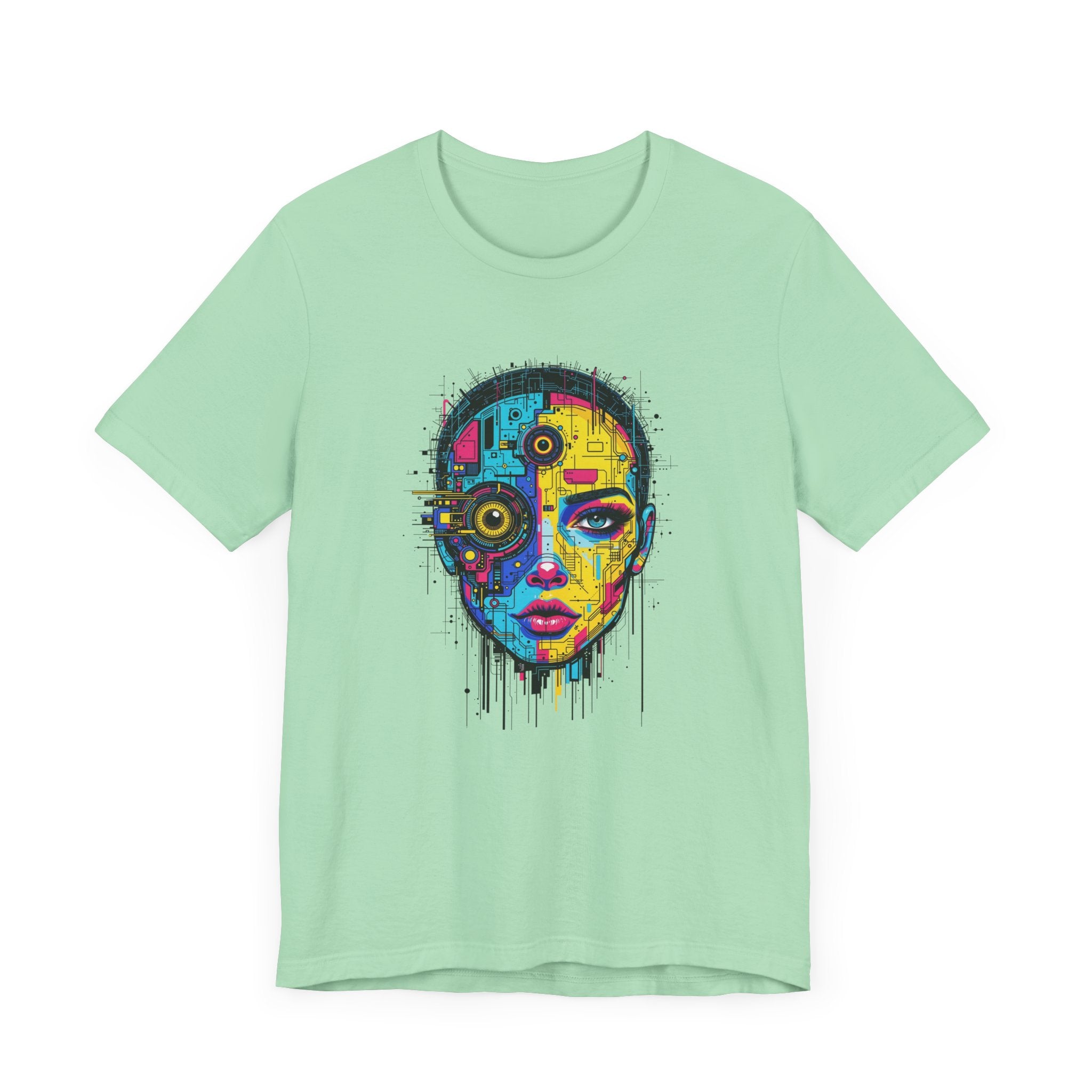 Third Eye Glitch – Robotic Woman with Circuit Face and Three Eyes Graphic T-Shirt
