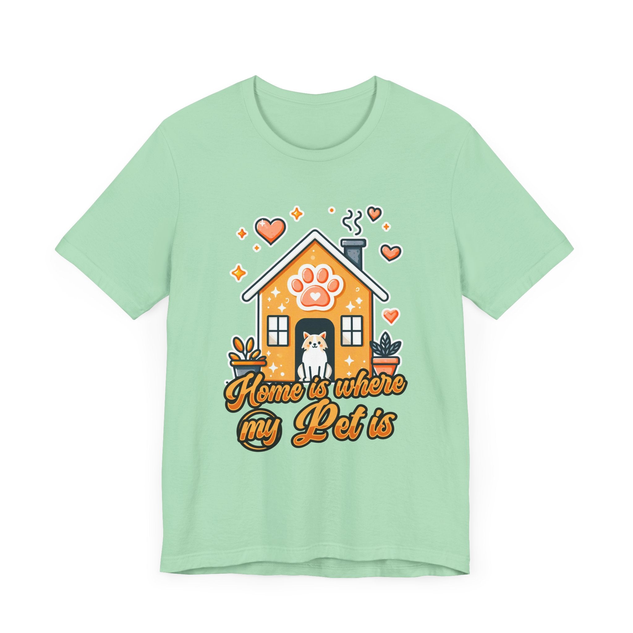 Home is Where My Pet Is | Dog at Dog House with Stars & Hearts T-Shirt