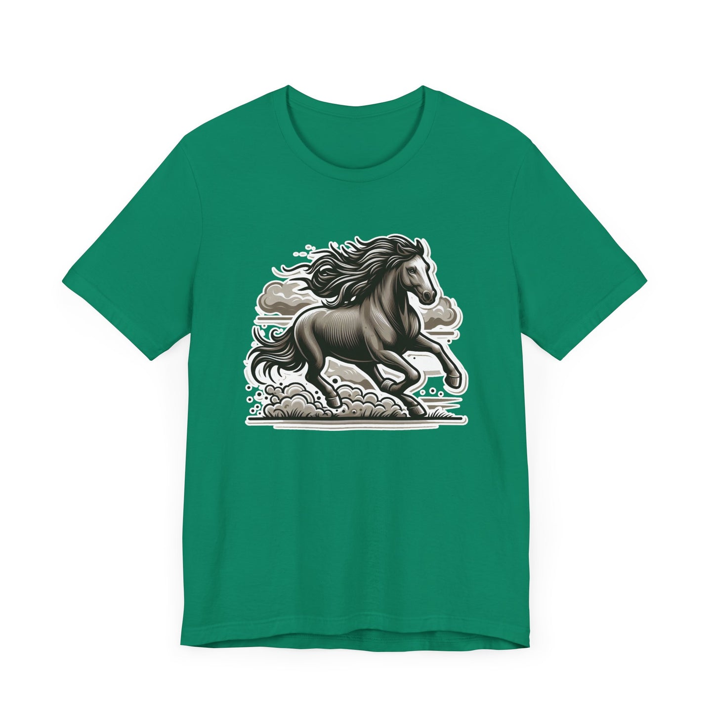 Wild Mustang Running Free with Dust and Dramatic Clouds Graphic T-Shirt