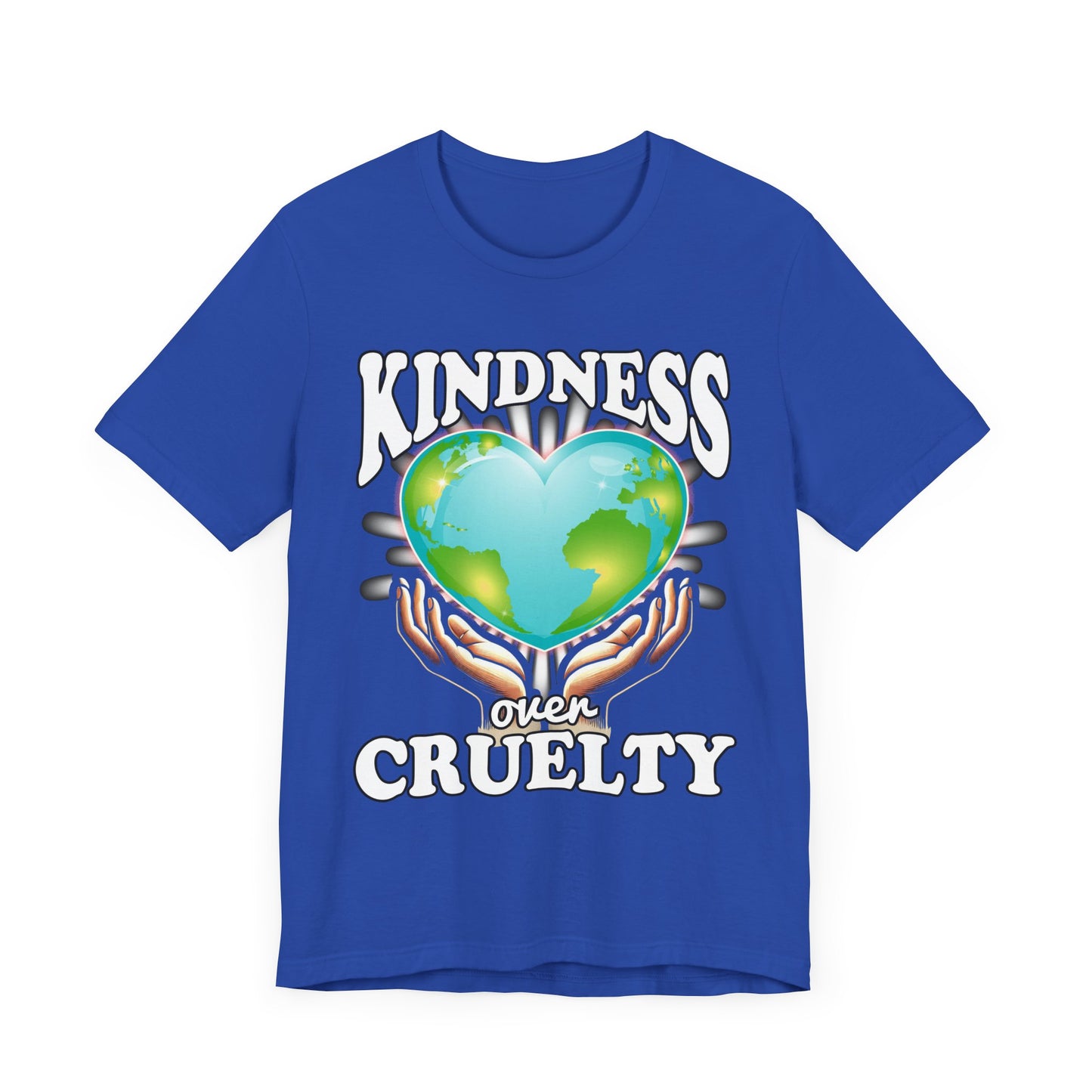 Kindness Over Cruelty | Hands Holding Heart-Shaped Earth Graphic T-Shirt