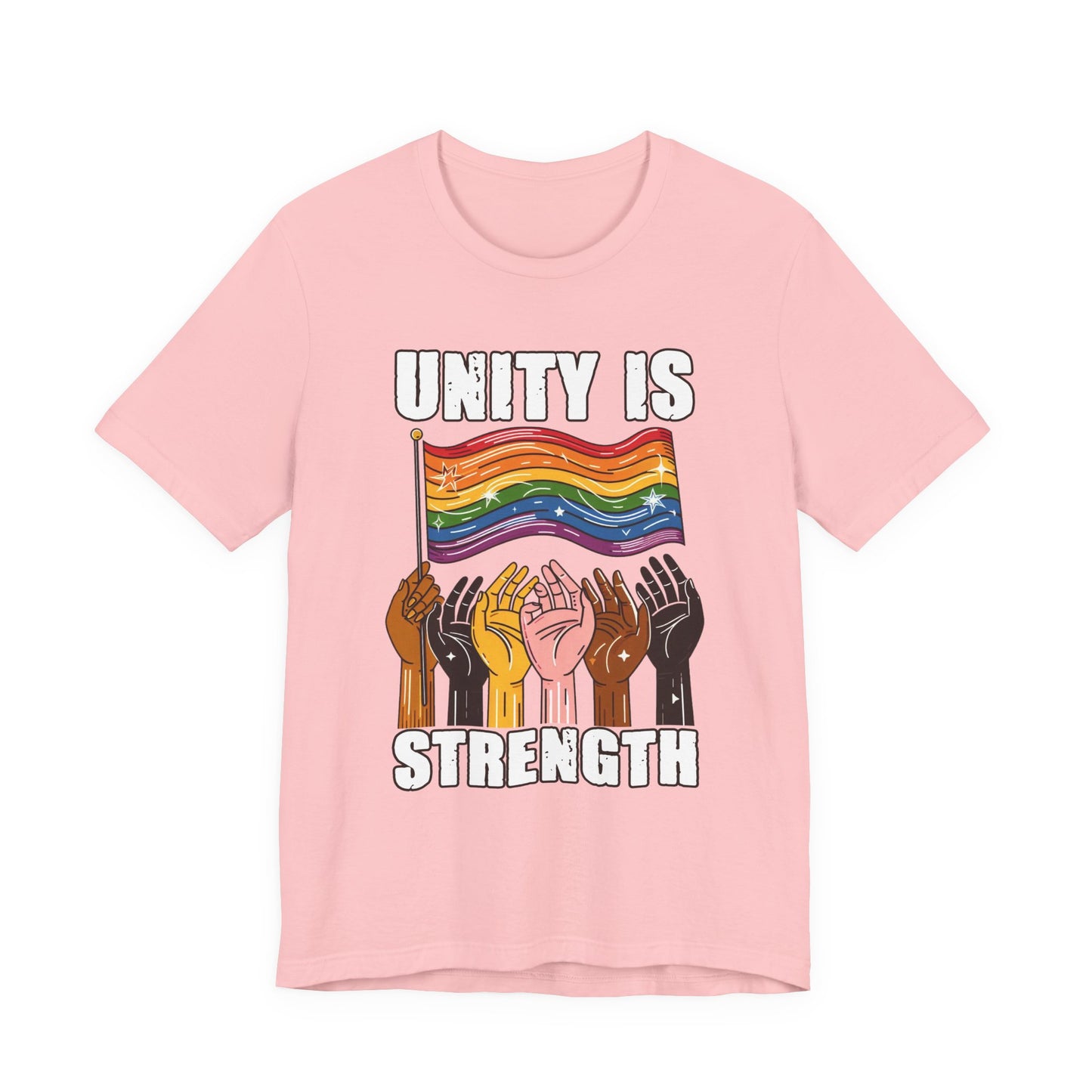 Unity Is Strength – Diverse Hands Holding Pride Flag Graphic T-Shirt