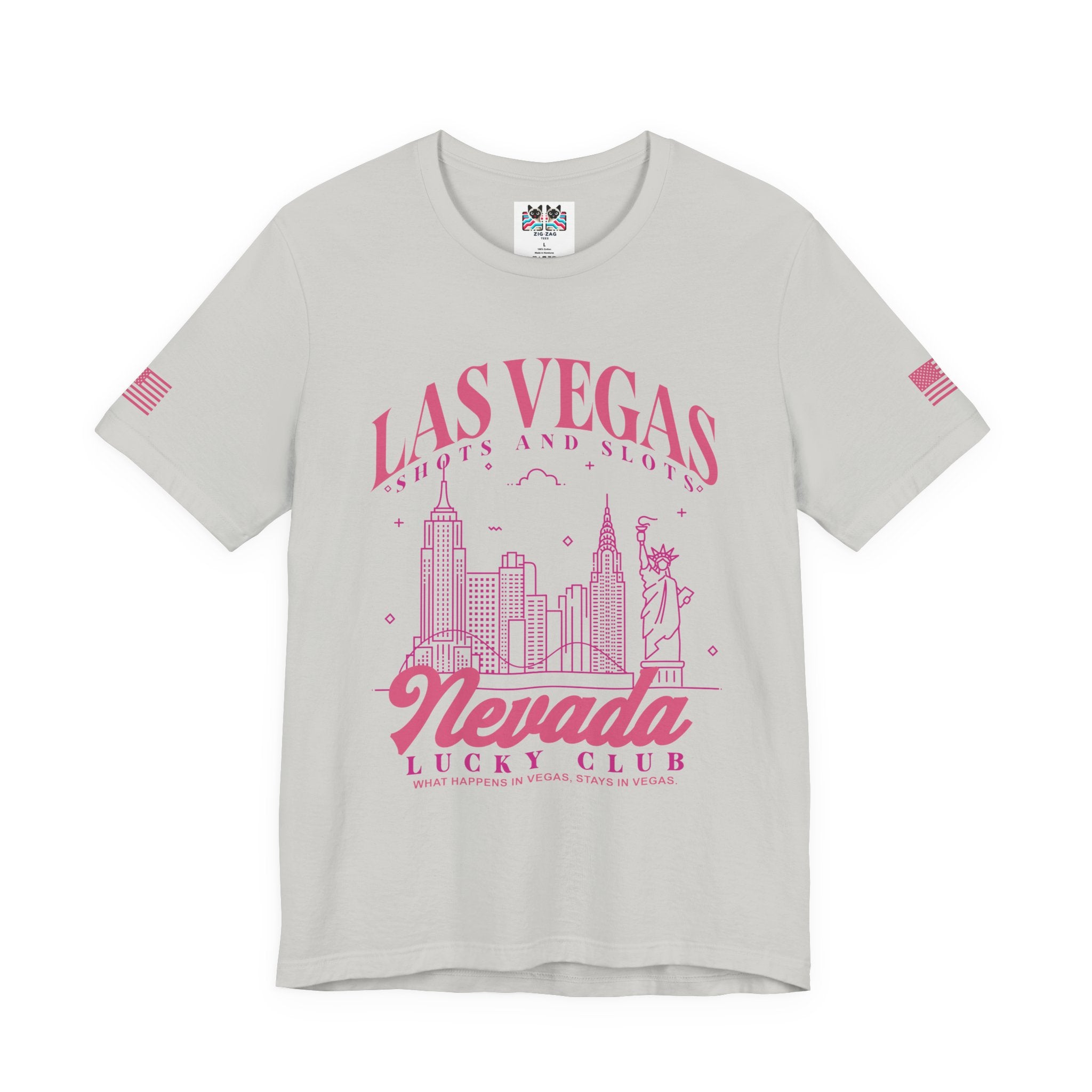 Las Vegas Shots and Slots Nevada Lucky Club T-Shirt – Vegas Skyline Pink Tee
