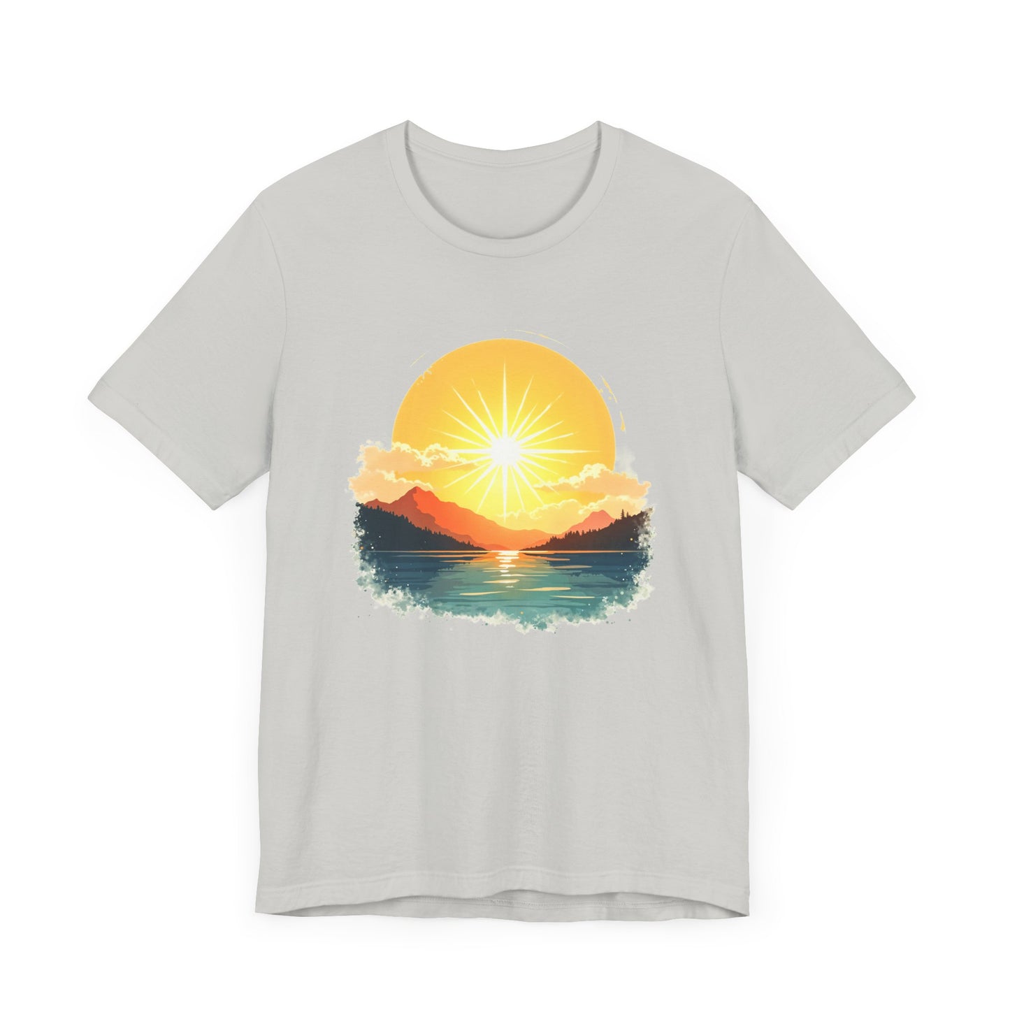 Sunset Mountain and Waterbody Landscape Graphic T-Shirt