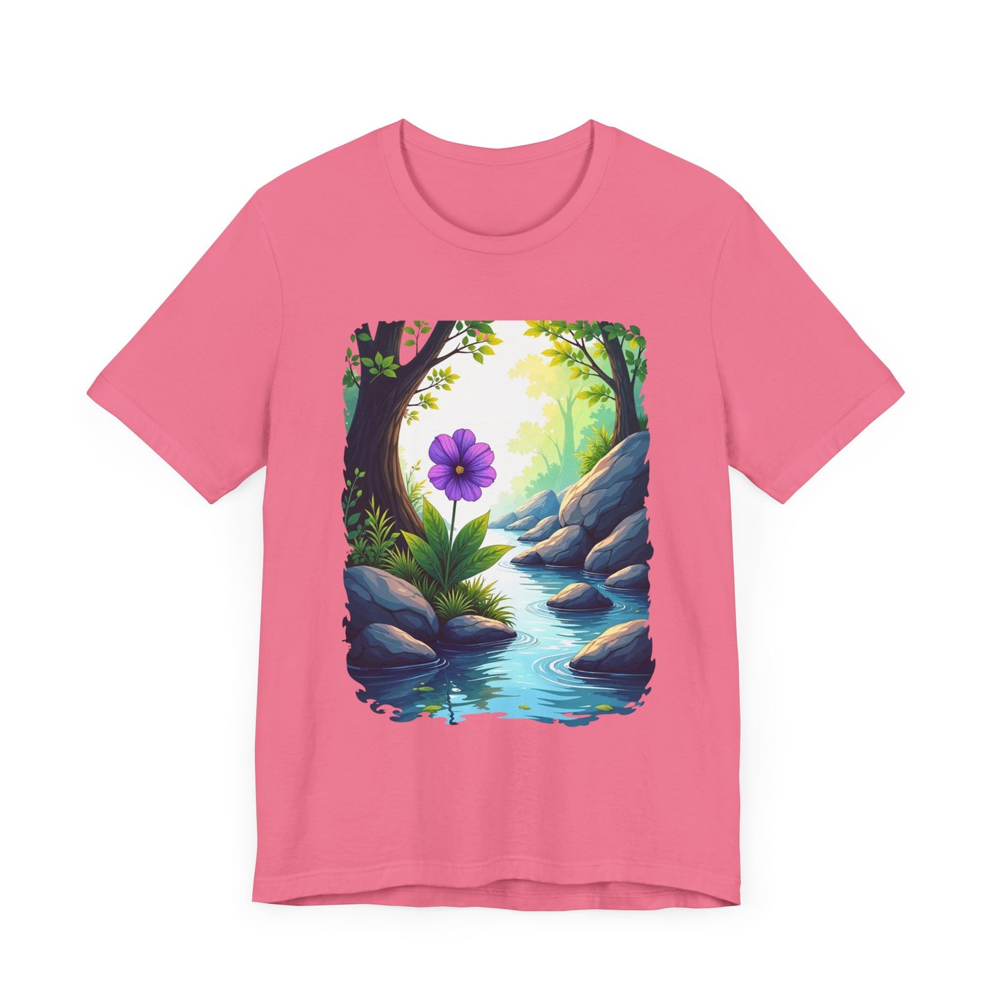 Tranquil Flower Creek T-Shirt – Nature Art Graphic Tee