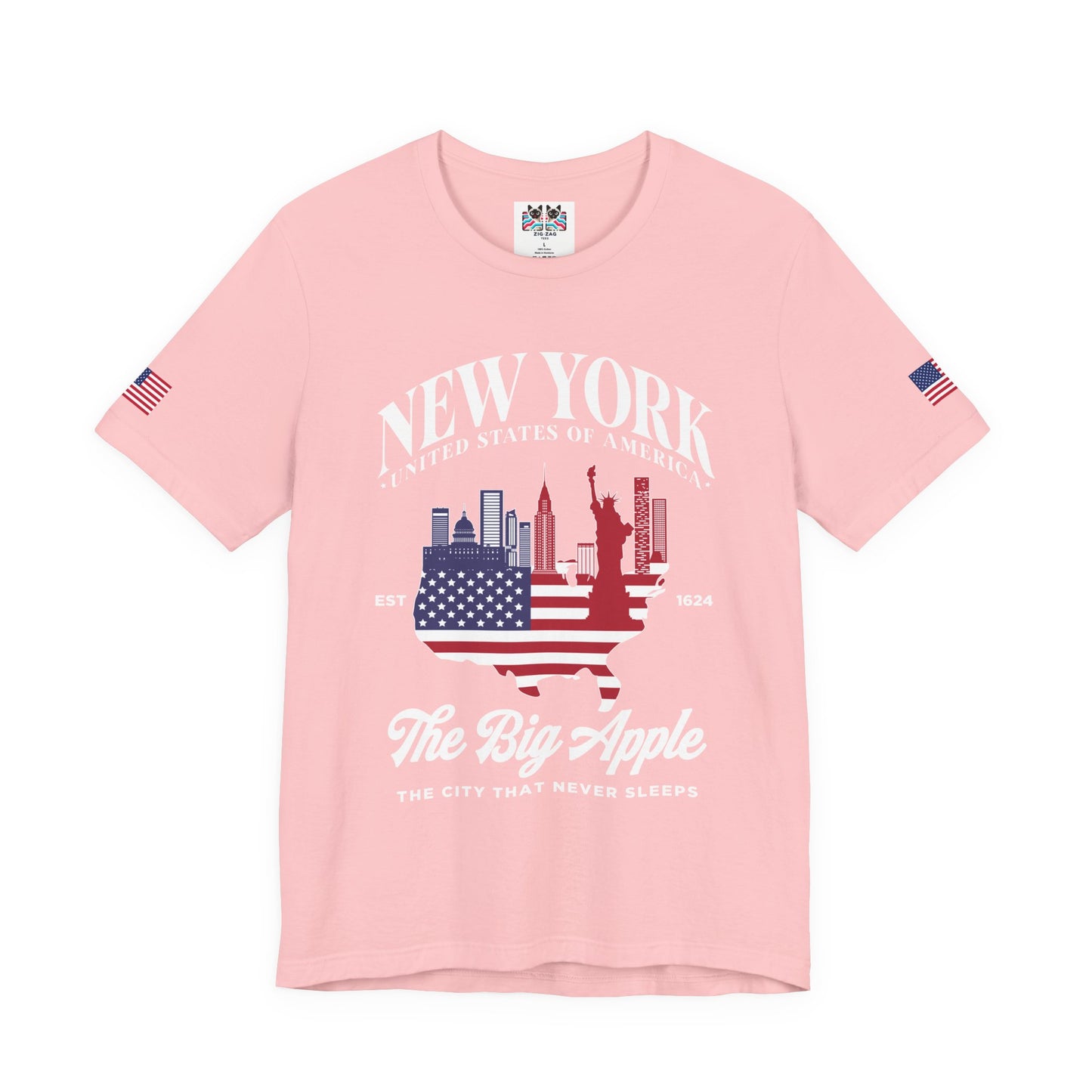 New York The Big Apple T-Shirt - NYC Skyline USA Flag Design Est 1624