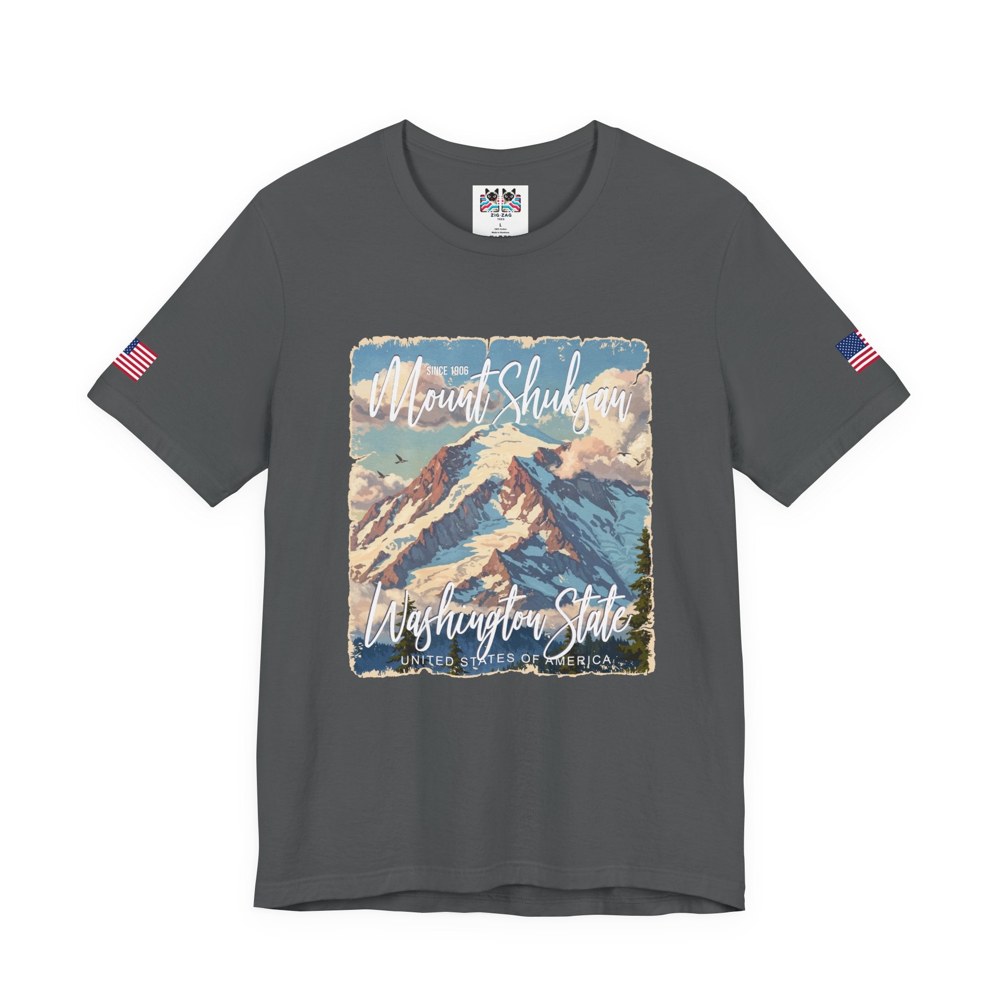 Mount Shuksan Washington State Since 1906 Vintage Travel Poster T-Shirt | North Cascades Hiking Tee | PNW Mountain Shirt