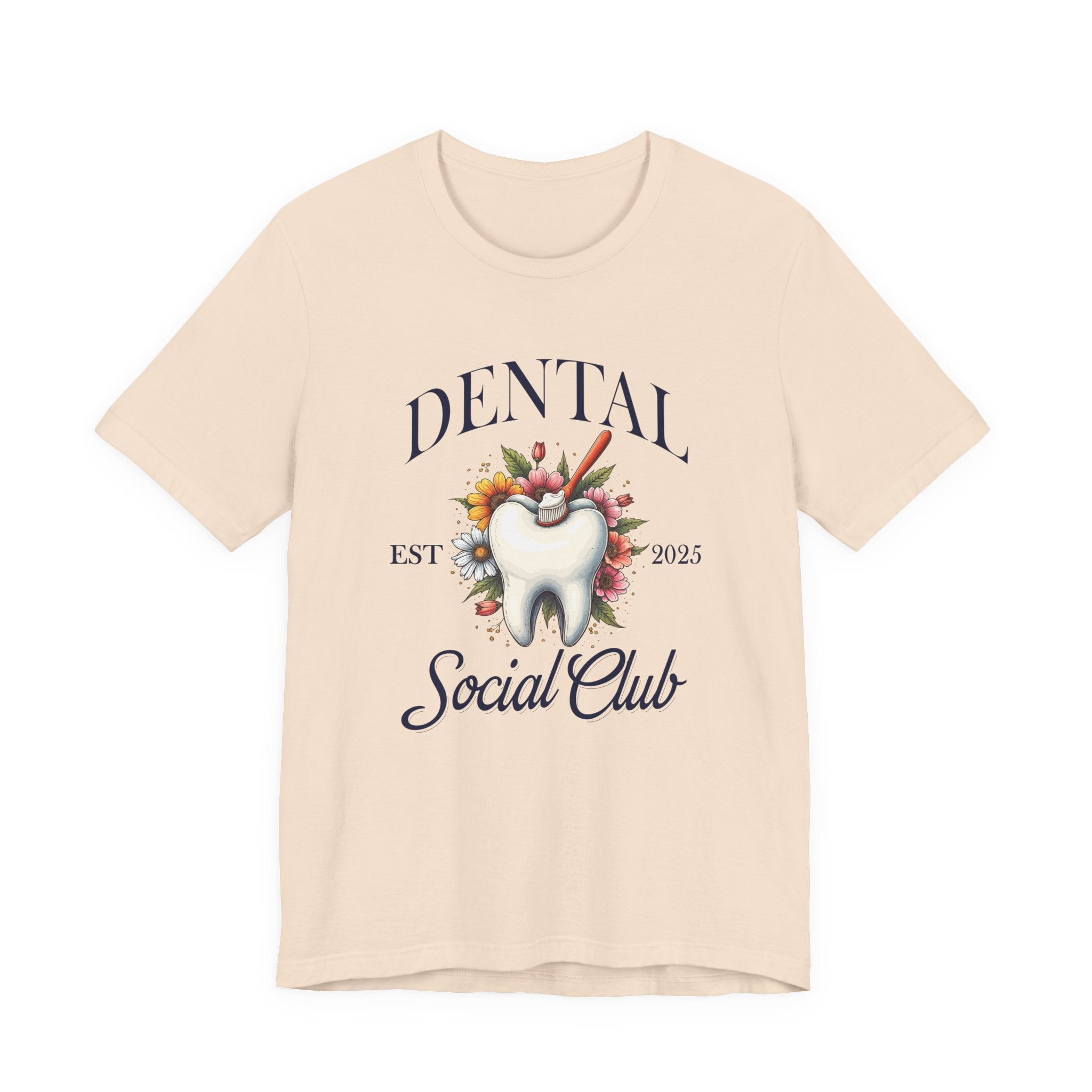 Dental Social Club T Shirt Large Tooth with Brush Paste Flowers Est 2025