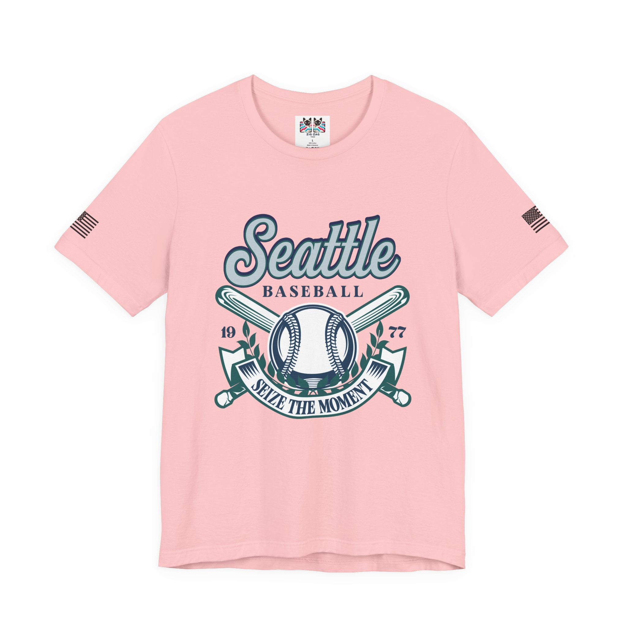Seattle Baseball 1977 Seize the Moment Retro Crest Graphic T-Shirt | Seattle Mariners Inspired Fan Tee | Baseball Gift