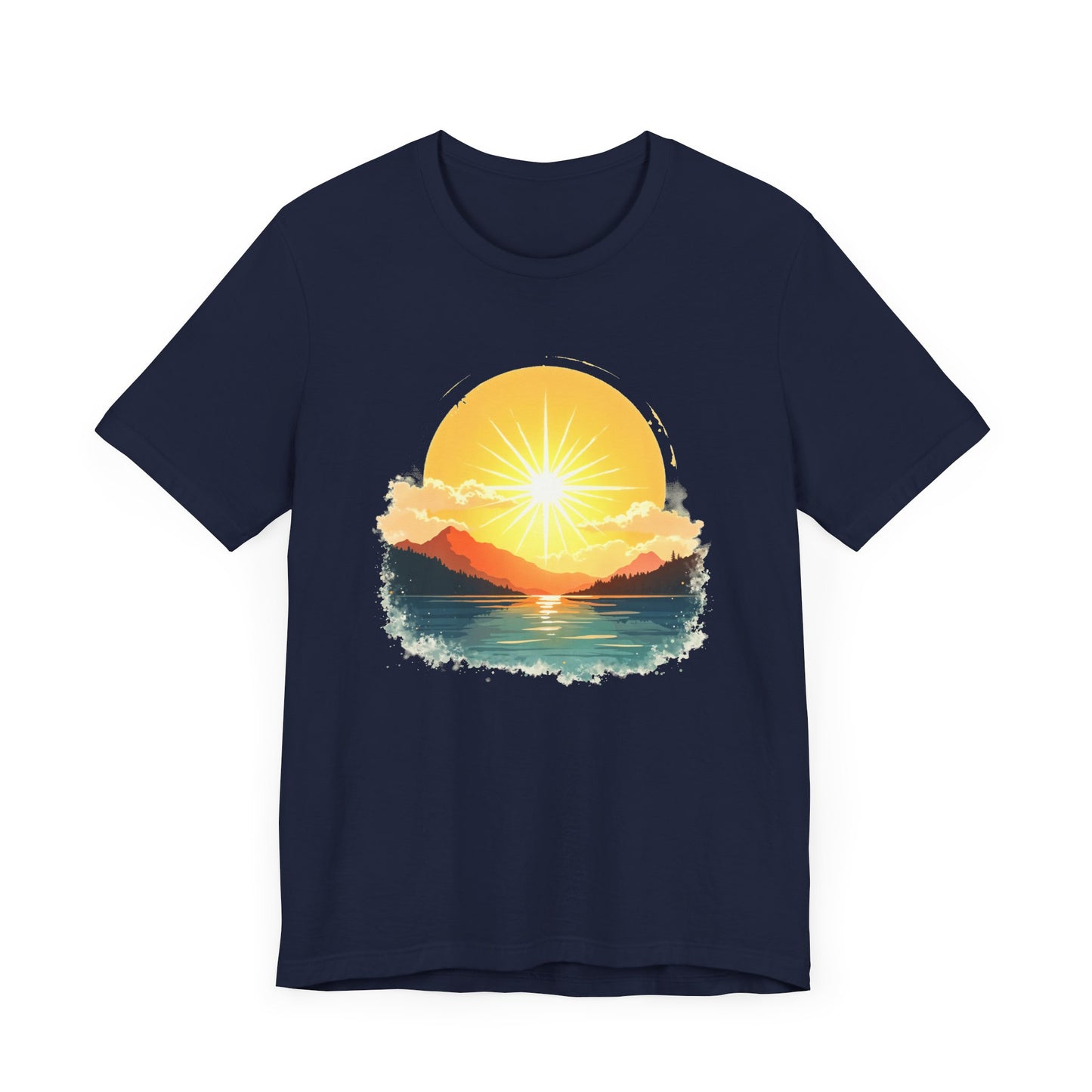 Sunset Mountain and Waterbody Landscape Graphic T-Shirt