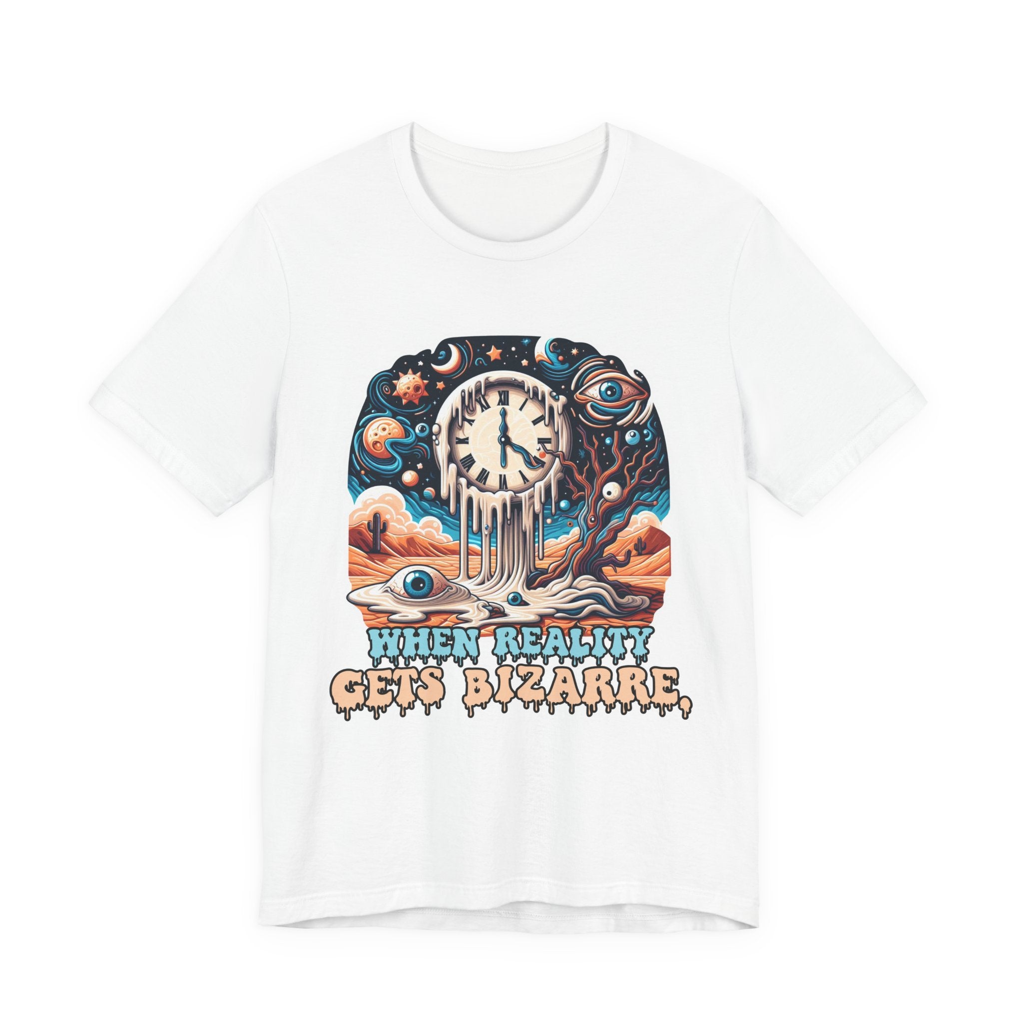 When Reality Becomes Bizarre Tshirt – Surreal Melting Sky, Clocks, and Desert Landscape