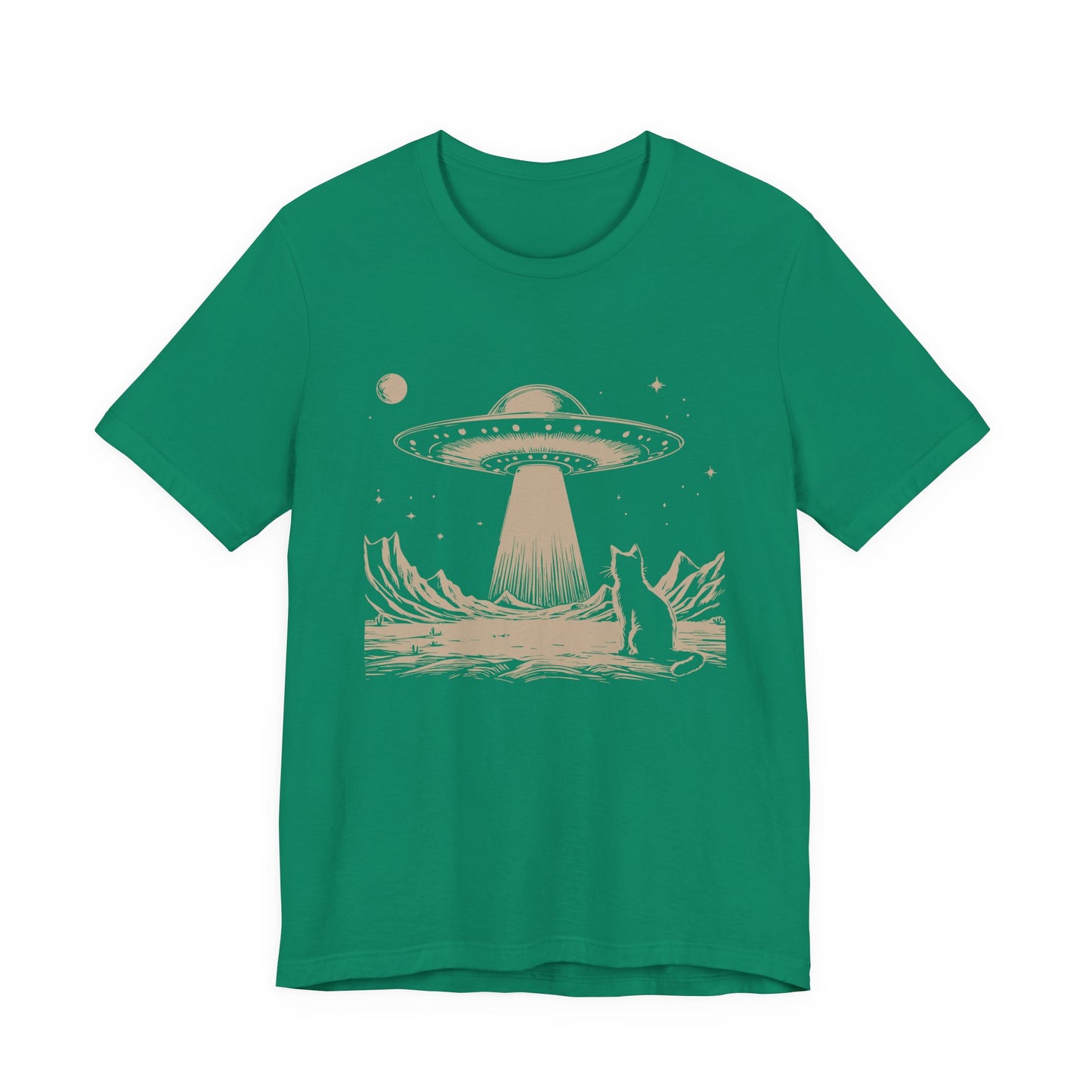 Cat Watching UFO T-Shirt – Mysterious Space Scene Graphic Tee