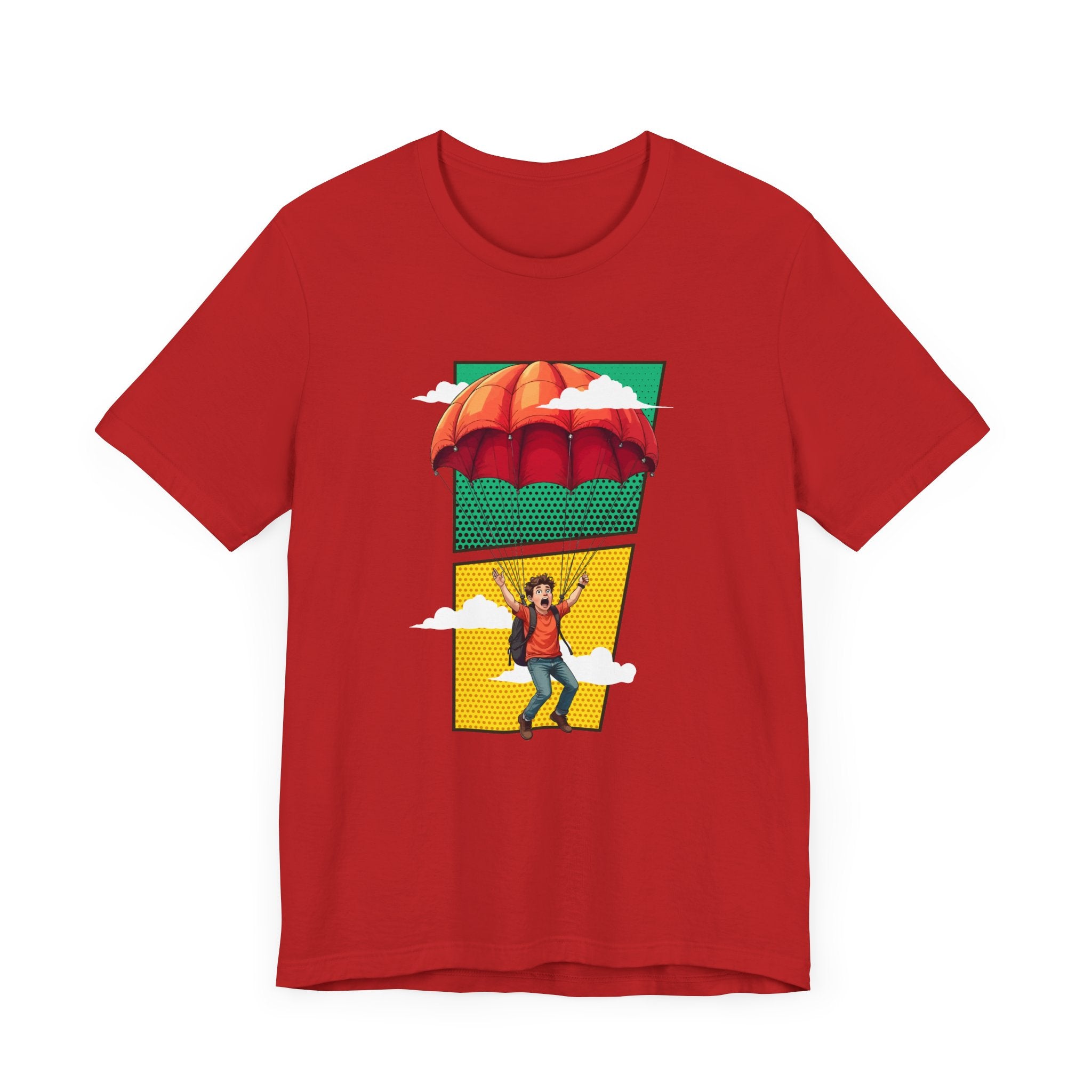 Do it Scared Boy Parachuting Mid-Air with Clouds Background Graphic T-Shirt