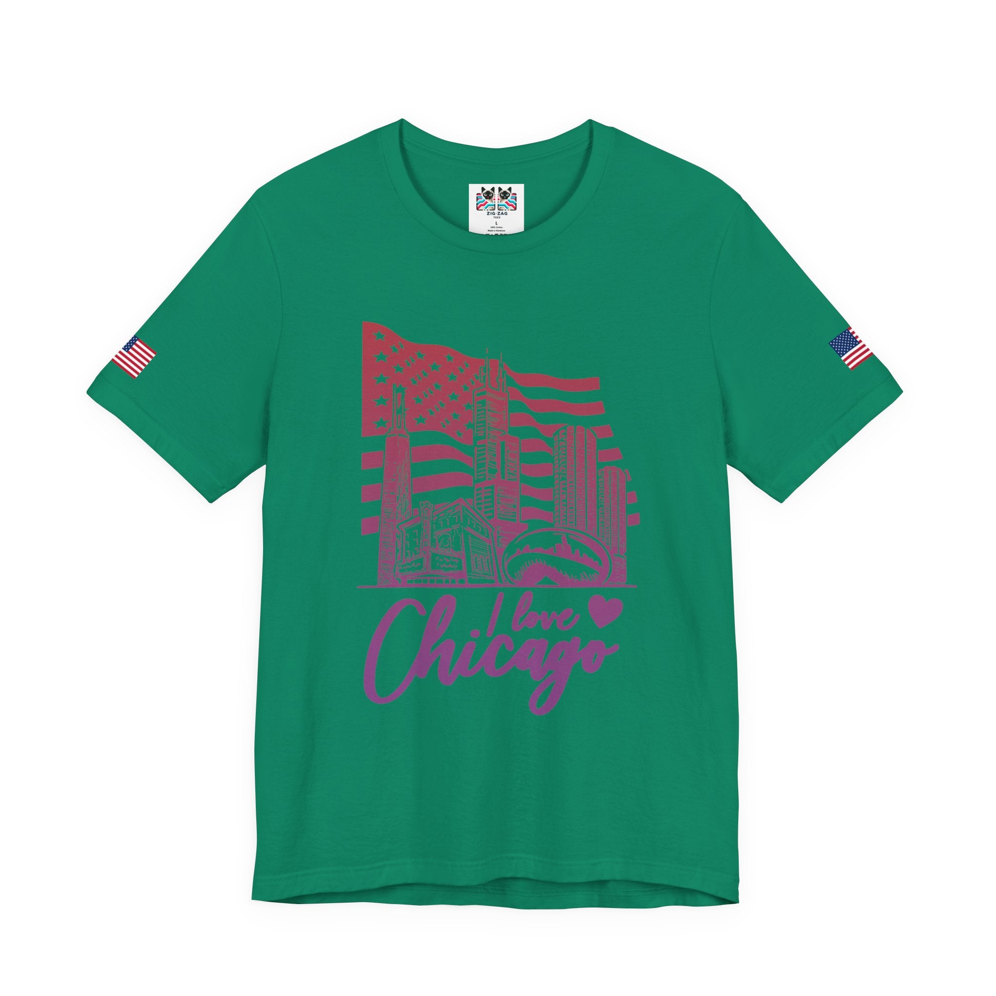 I Love Chicago T-Shirt - Chicago Flag Heart Purple Script Illinois City Pride