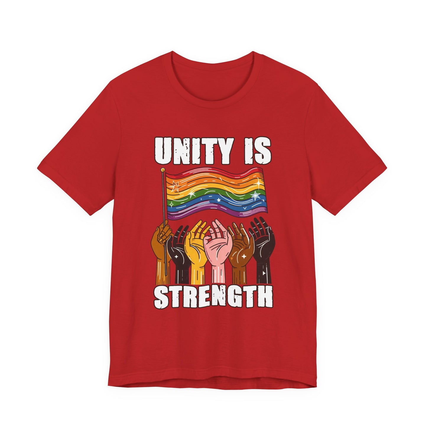Unity Is Strength – Diverse Hands Holding Pride Flag Graphic T-Shirt