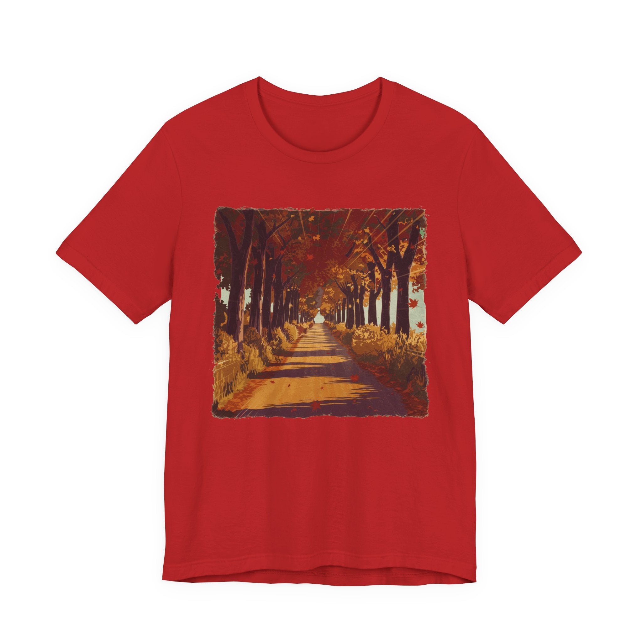 Golden Autumn Glow– Glowing Trees Lining the Road Graphic T-Shirt