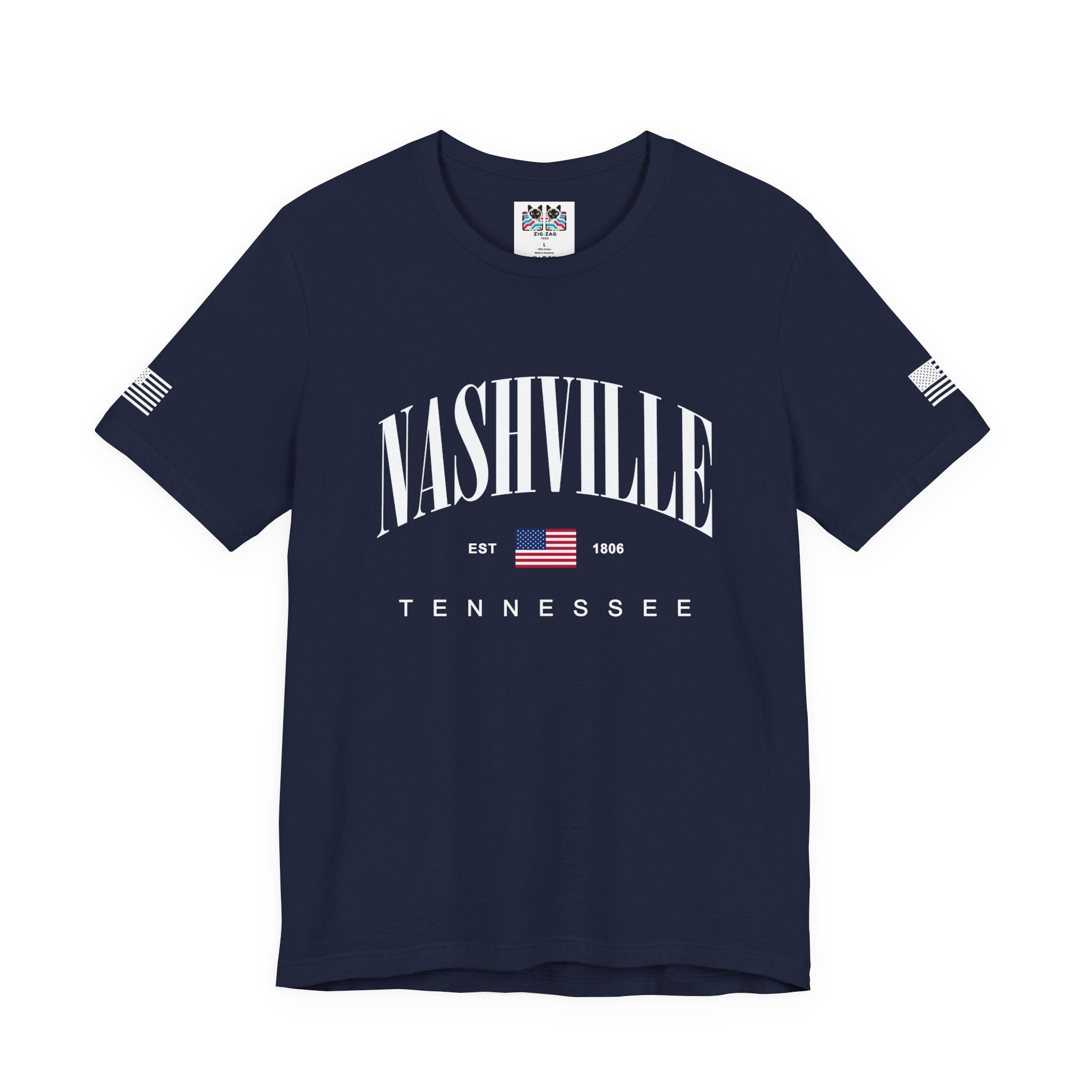 Nashville Tennessee EST 1806 T-Shirt – Arched American Flag Patriotic Typography Tee