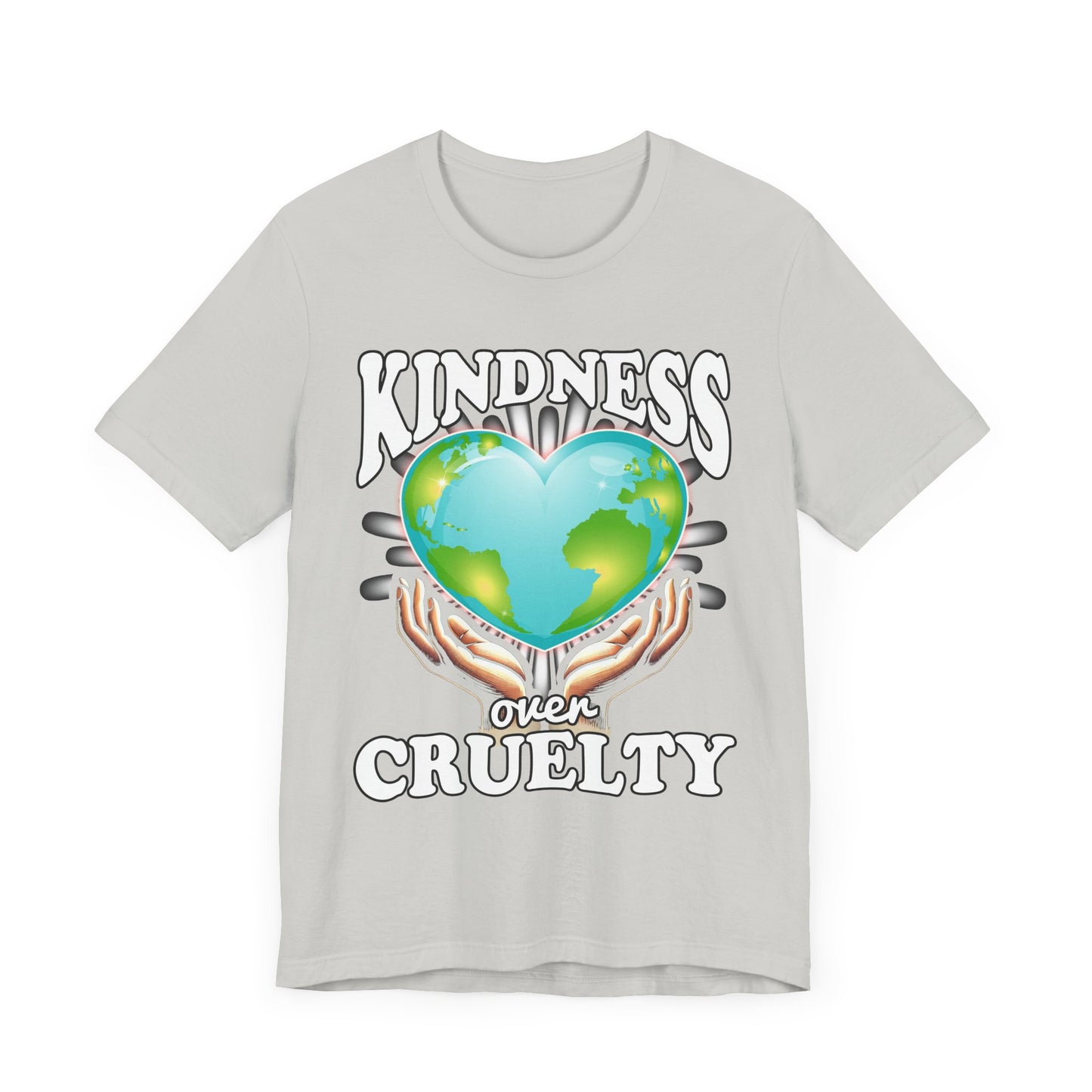 Kindness Over Cruelty | Hands Holding Heart-Shaped Earth Graphic T-Shirt