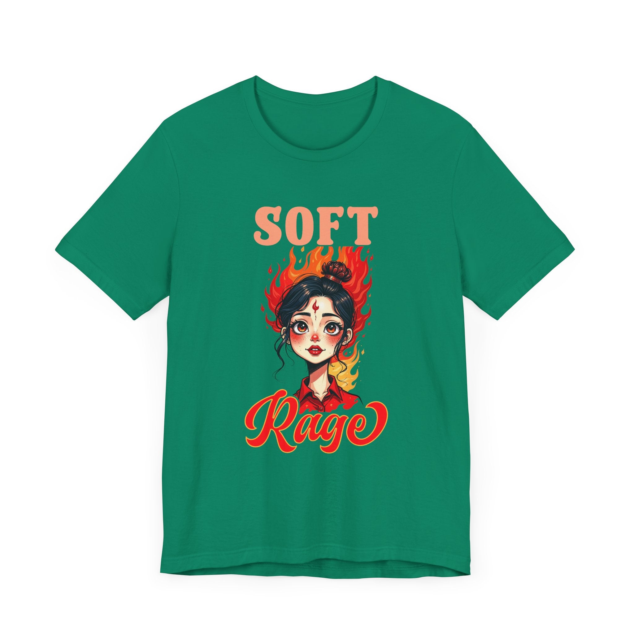 Soft Rage – Emotional Woman with Fiery Background Graphic T-Shirt