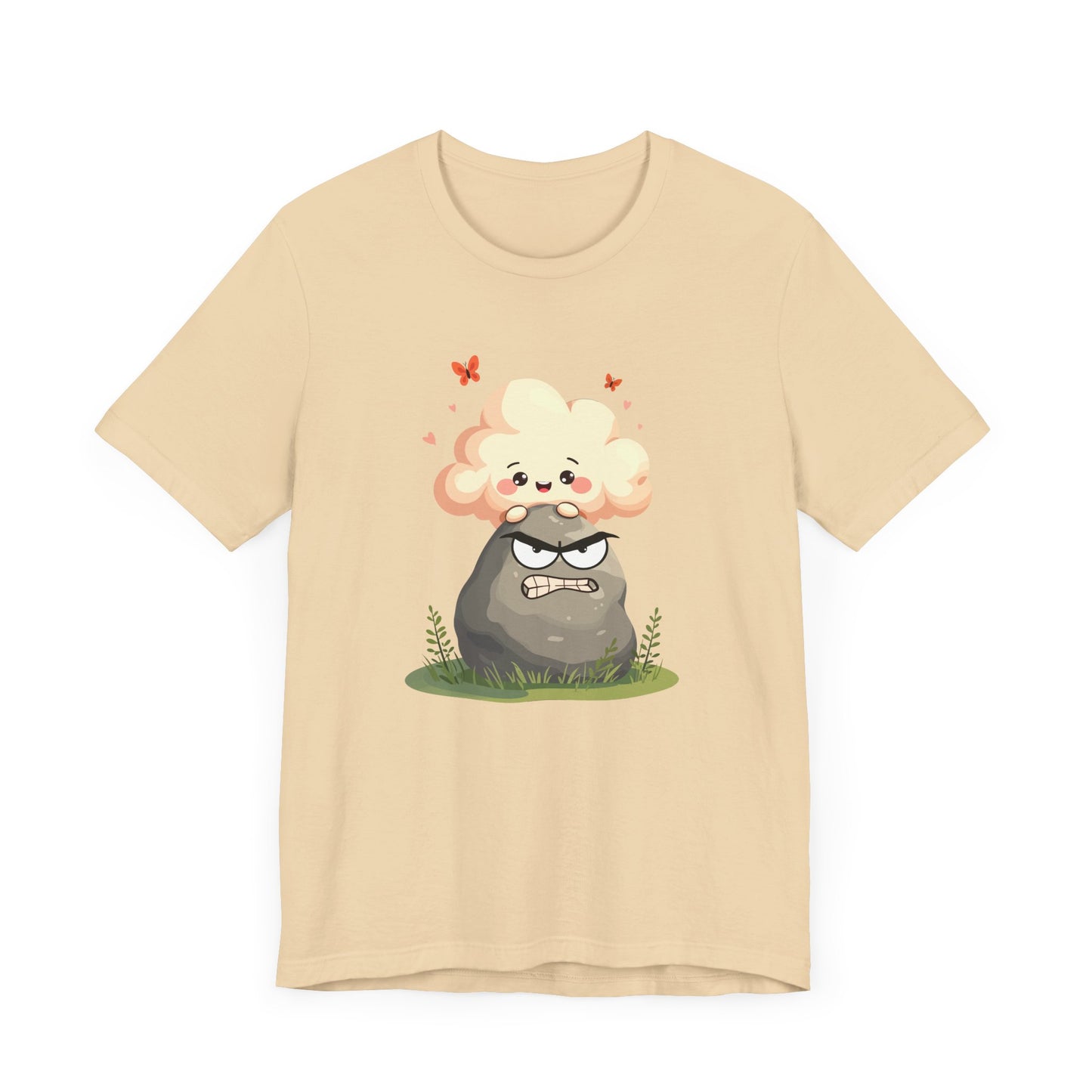 Soft but Solid - Smiling Cloud vs. Angry Rock – Playful Nature Face-Off Graphic T-Shirt