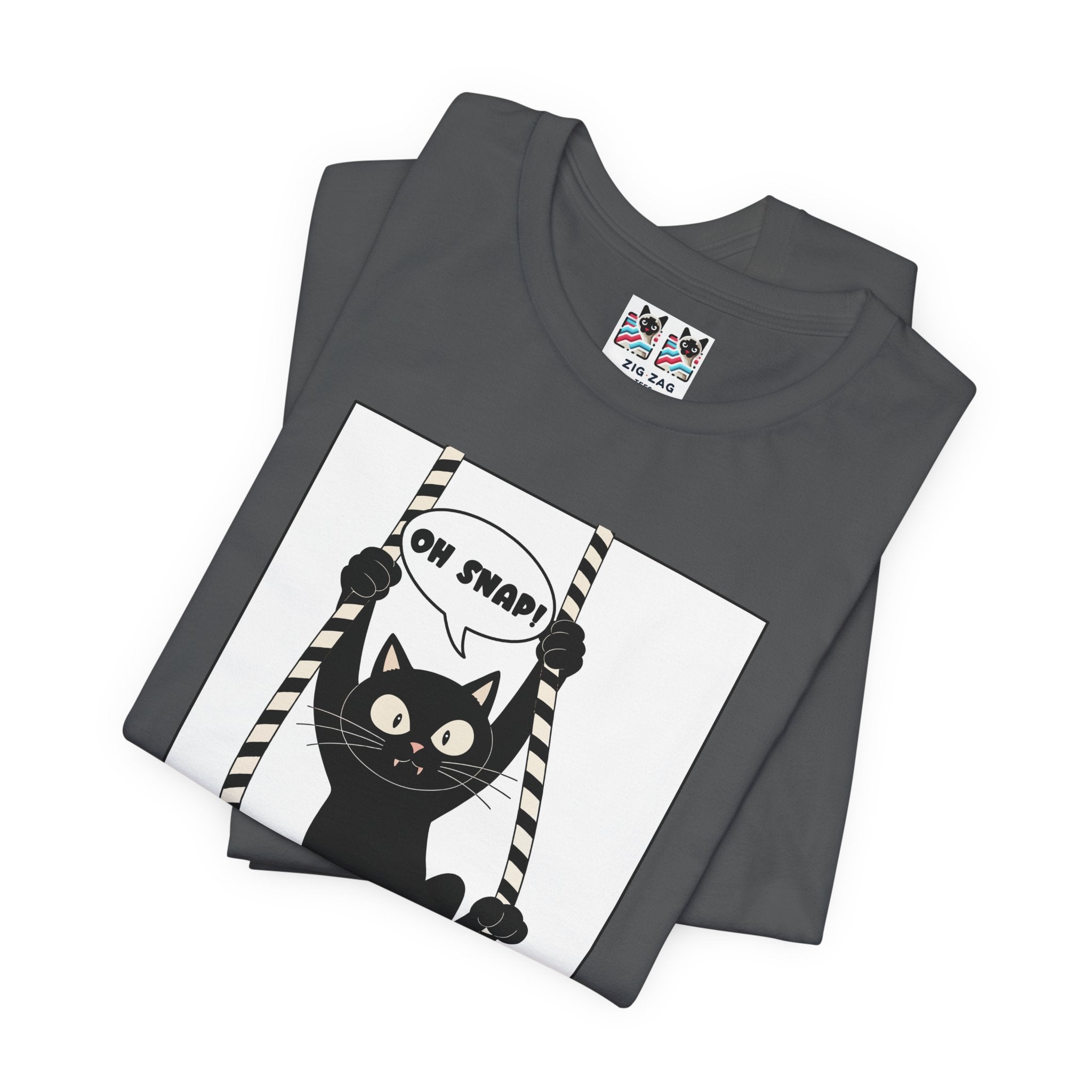 Custom T-Shirt - Oh Snap Funny Cat T-Shirt – Cat Hanging from Blinds Mischievous Kitten Humor Graphic Tee