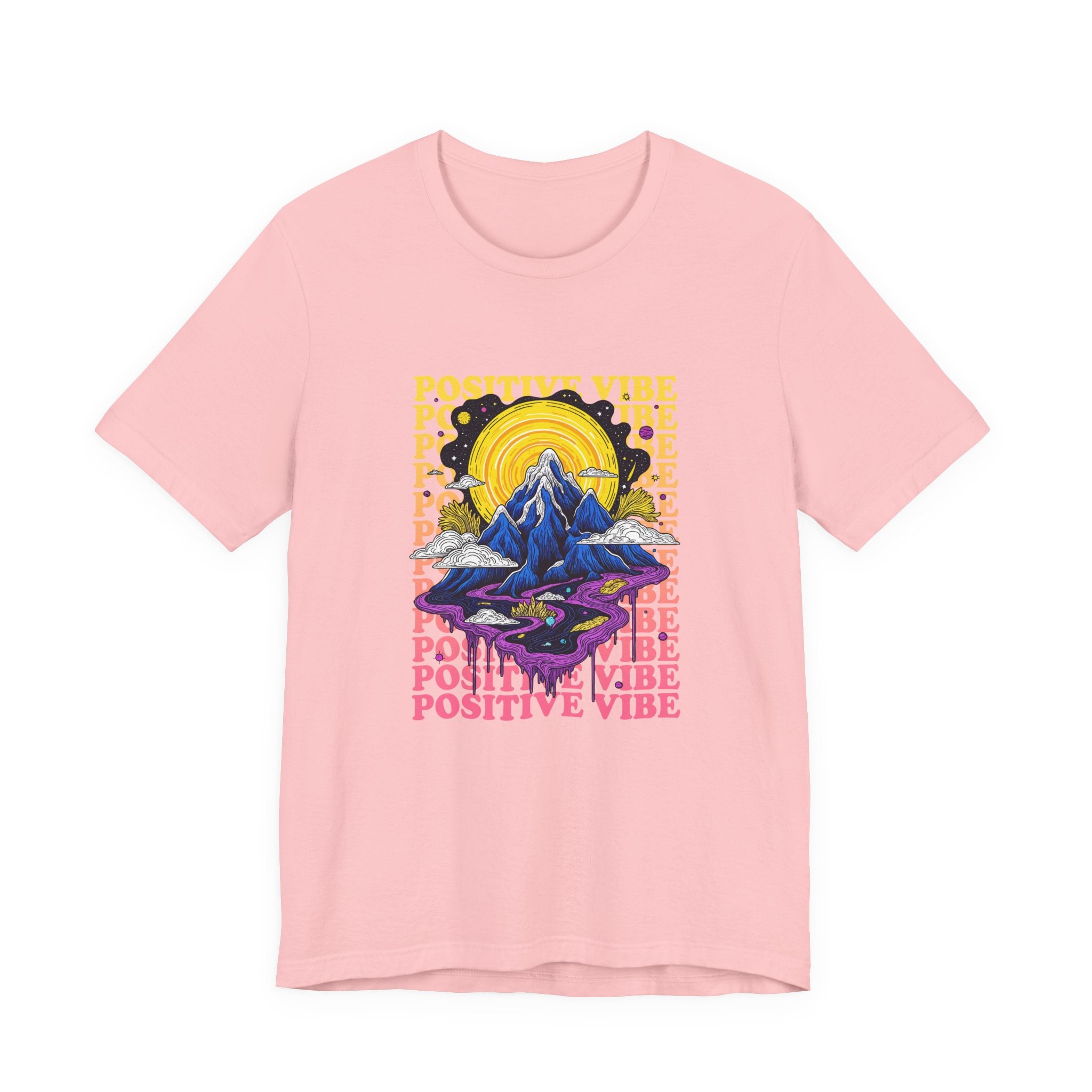 Positive Vibes – Cosmic Sun and Solar System Drip Graphic T-Shirt
