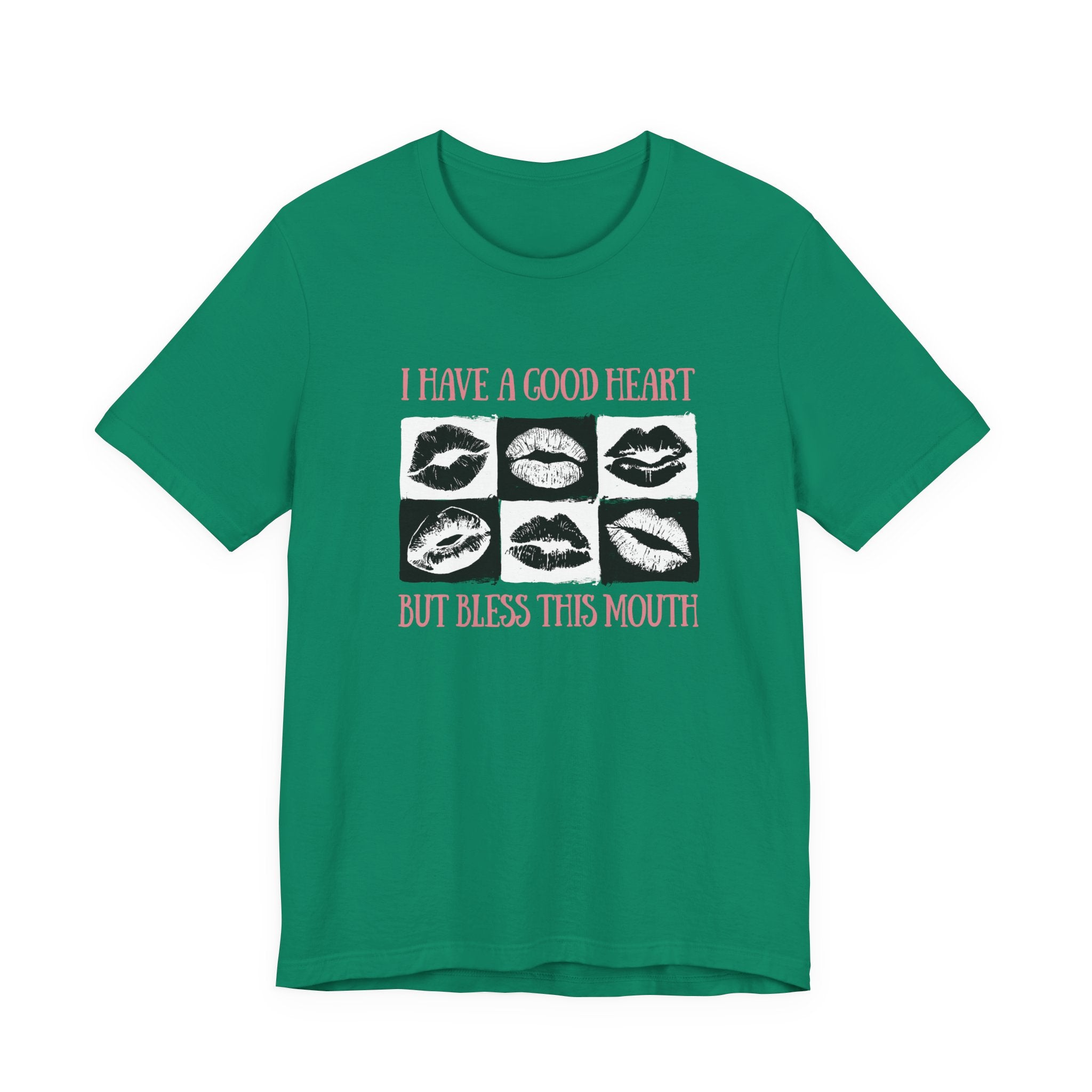 I Have a Good Heart But Bless This Mouth T Shirt – Six Black & White Lip Print