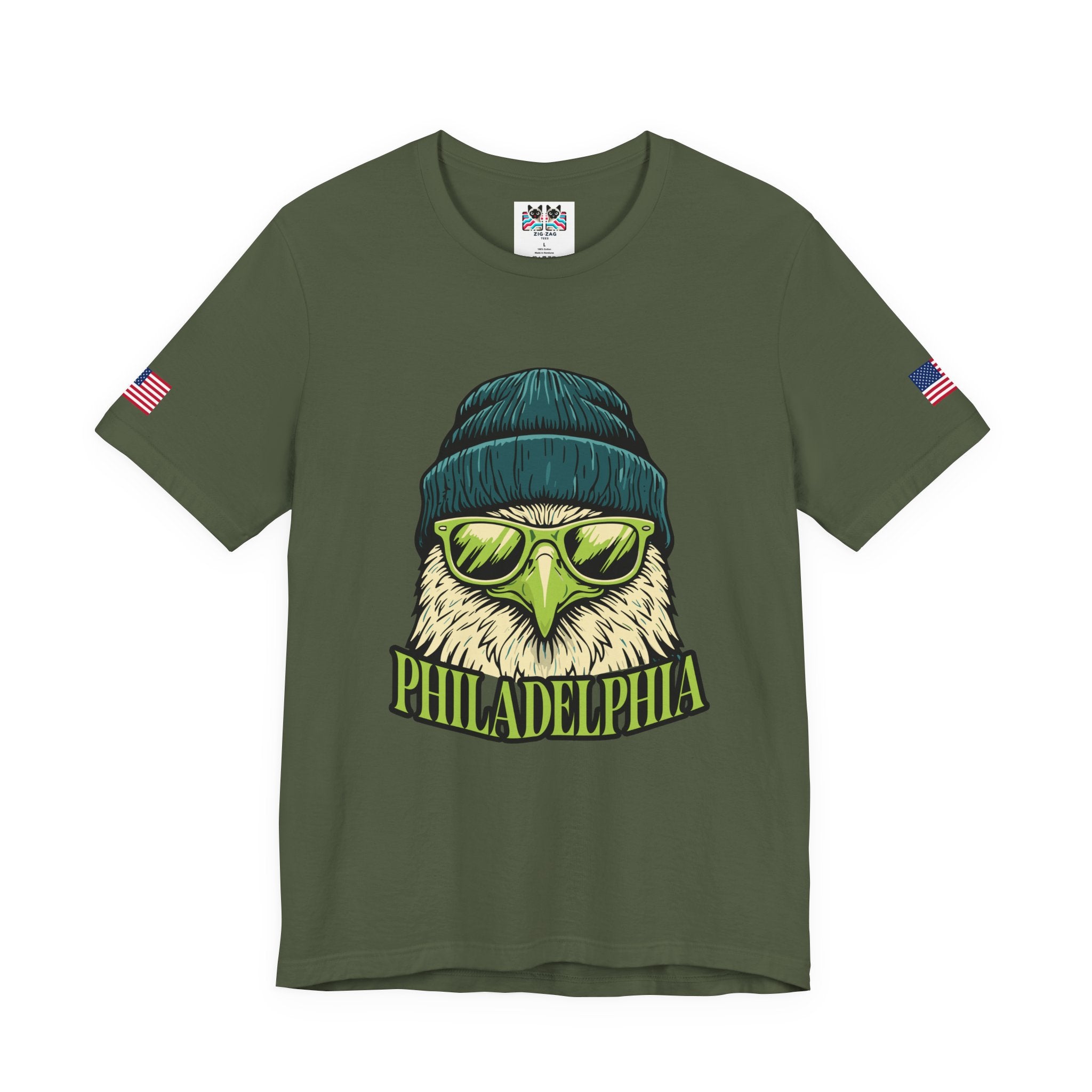 Philadelphia Cool Eagle Beanie Sunglasses Graphic T-Shirt | Funny Philly Football Fan Tee | Eagles Pride Shirt