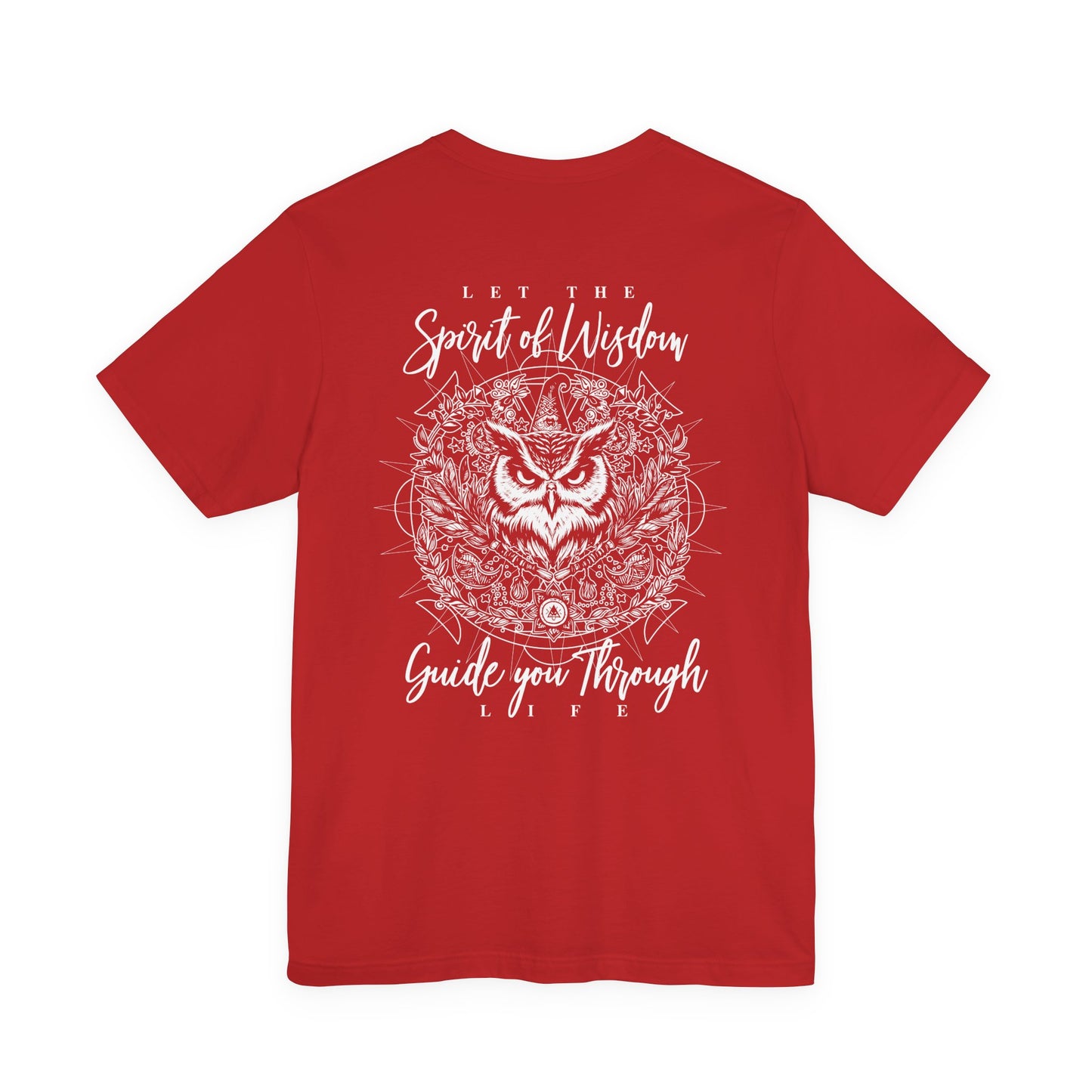 Spirit of Wisdom Owl T-Shirt – Wise Owl with Witch Hat and Medal [White Text]
