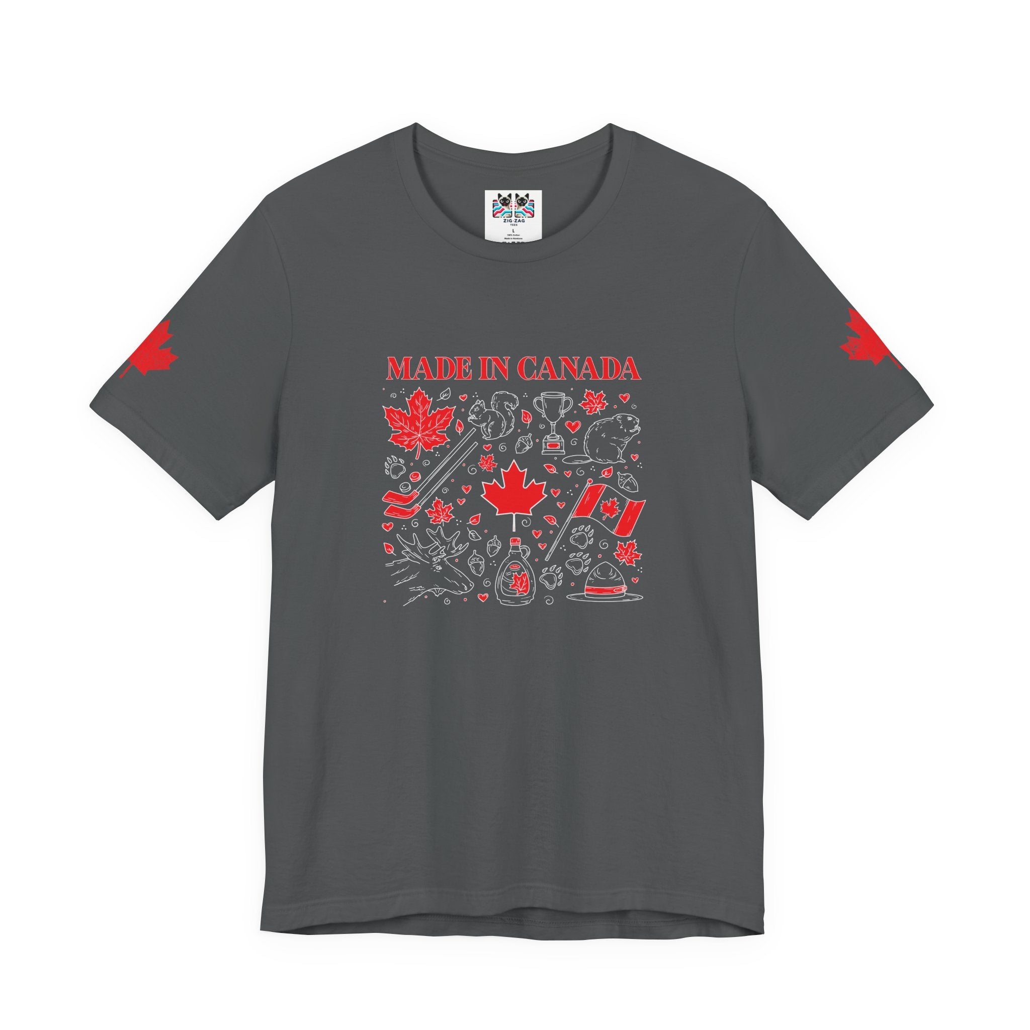 Made In Canada Iconic Symbols - Red & White outline Print T-Shirt