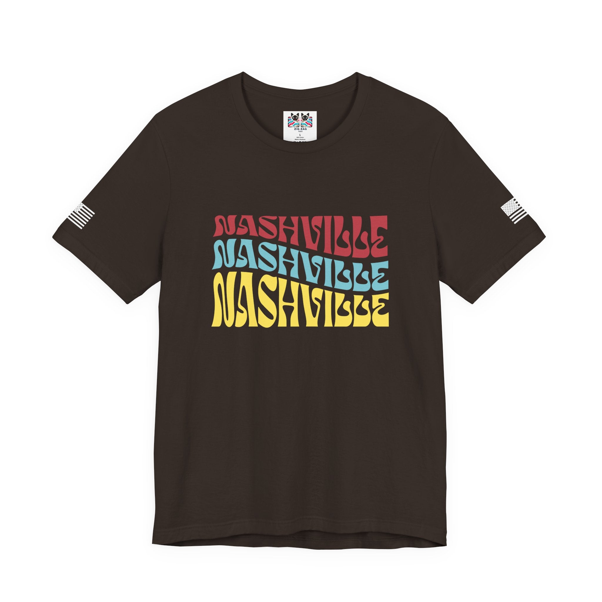 Nashville Retro Wavy Repeat T-Shirt – Groovy 70s Style Triple Color Typography Tee