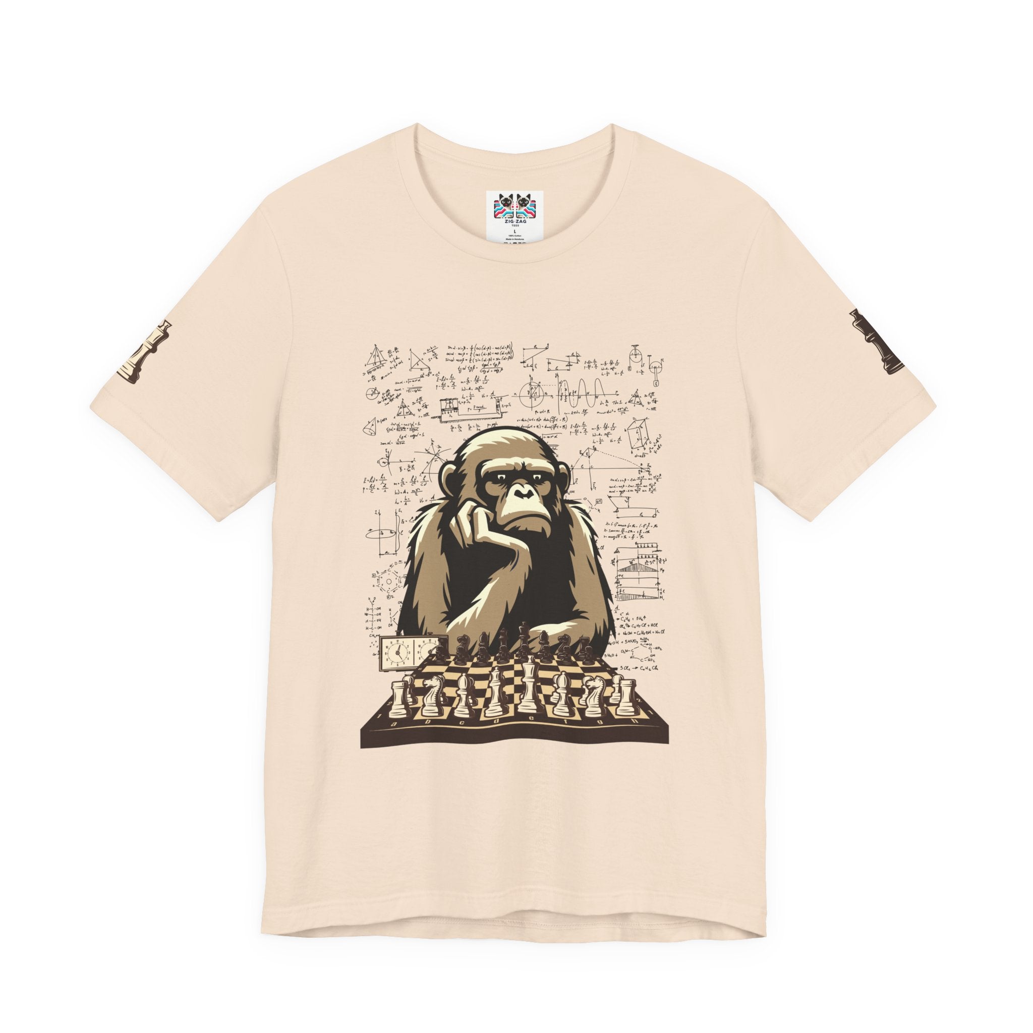 Thinking Monkey Chess T-Shirt – Intelligent Chimp Mathematical Formulas Graphic Tee