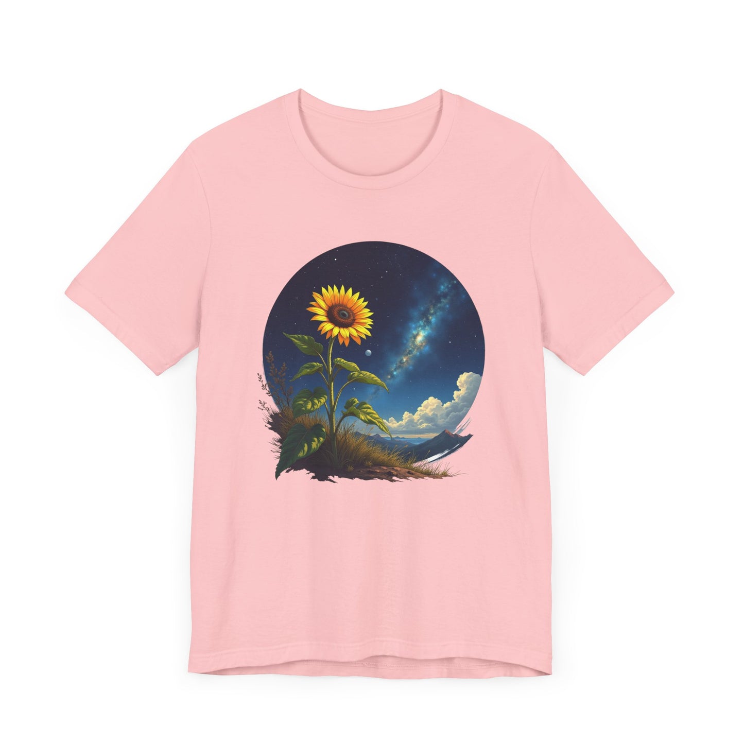 Cosmic Bloom Sunflower with Sky, Clouds & Mountains Reaction Graphic T-Shirt