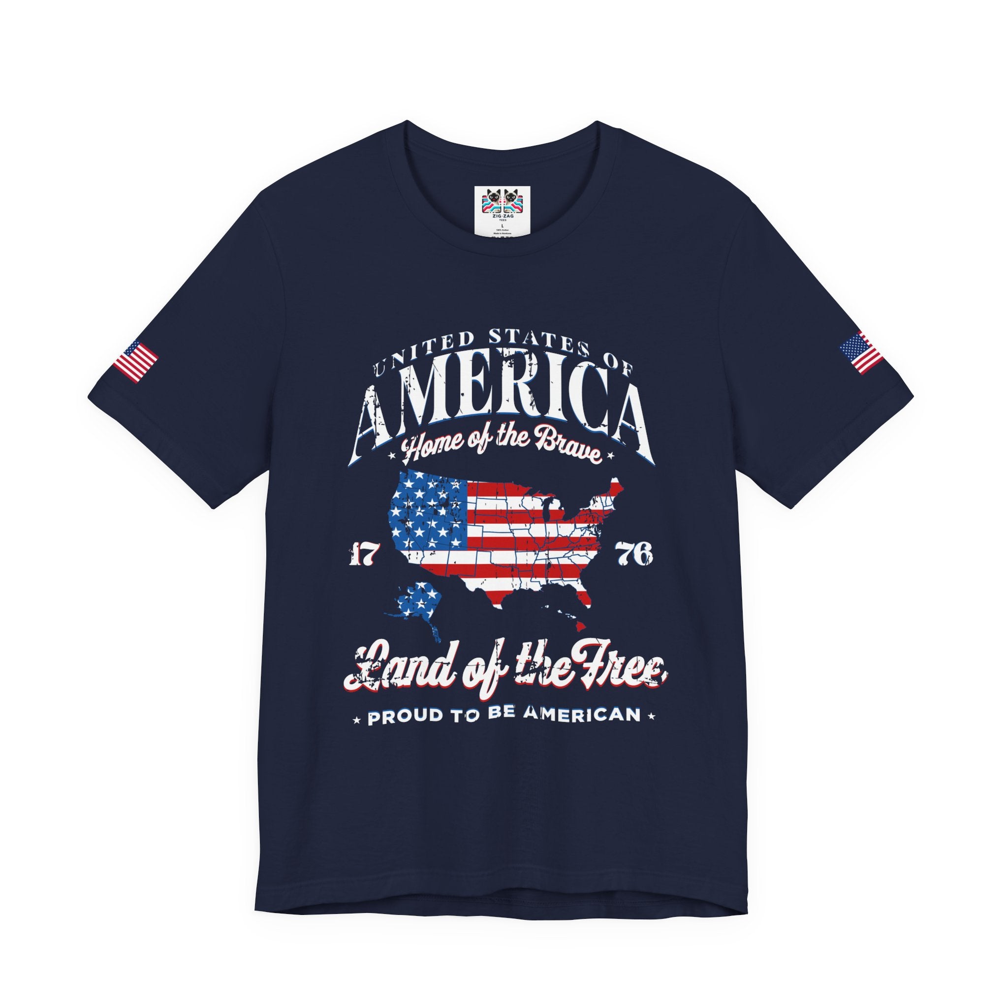 America Home of the Brave T-Shirt – USA Map 1776 Vintage Patriotic Graphic Tee