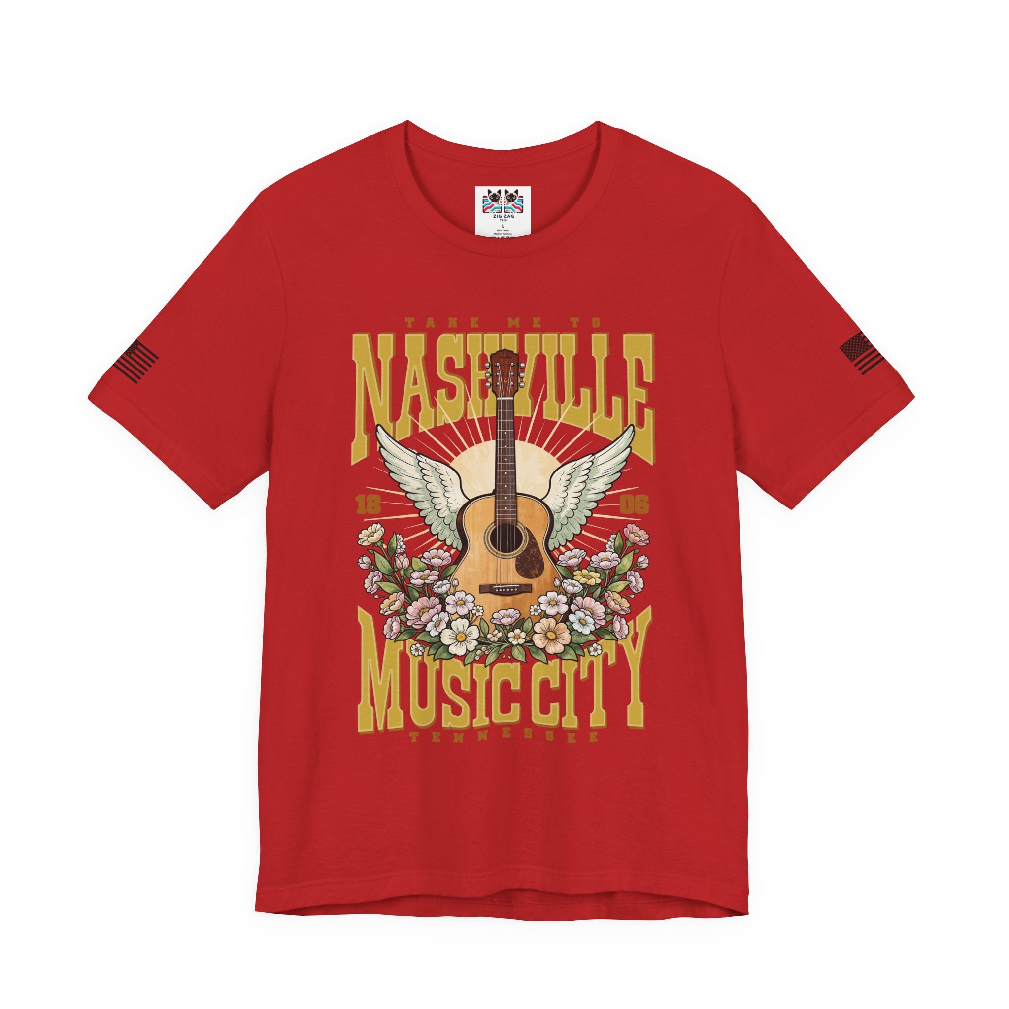Take Me to Nashville Music City T-Shirt – Winged Acoustic Guitar Floral EST 1806 Tennessee Graphic Tee