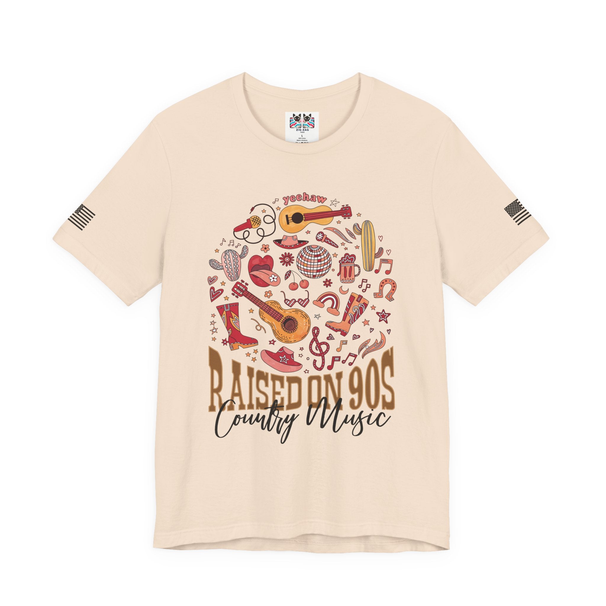 Raised on 90s Country Music T-Shirt – Yeehaw Retro Circle Collage Graphic Tee