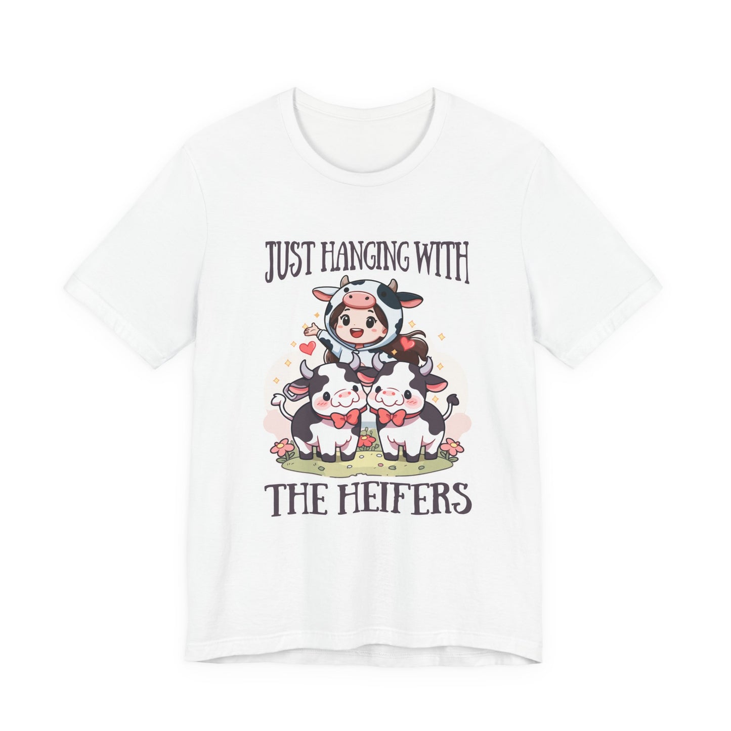 Just Hanging With the Heifers T Shirt – Kid Dressed as Cow with Two Hugging Cows