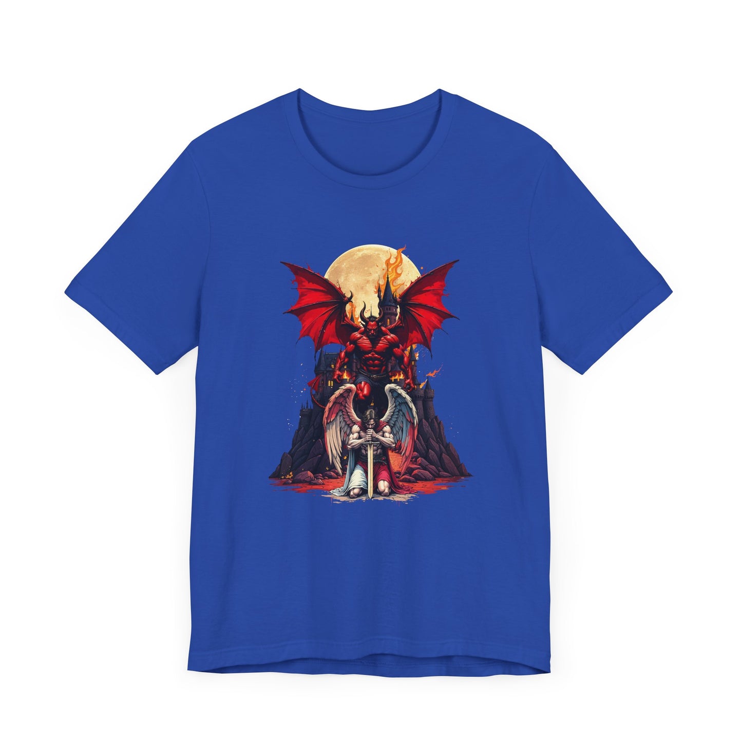 Beast Dominion – Floating Vampire Over Fallen Winged Fighter Graphic T-Shirt