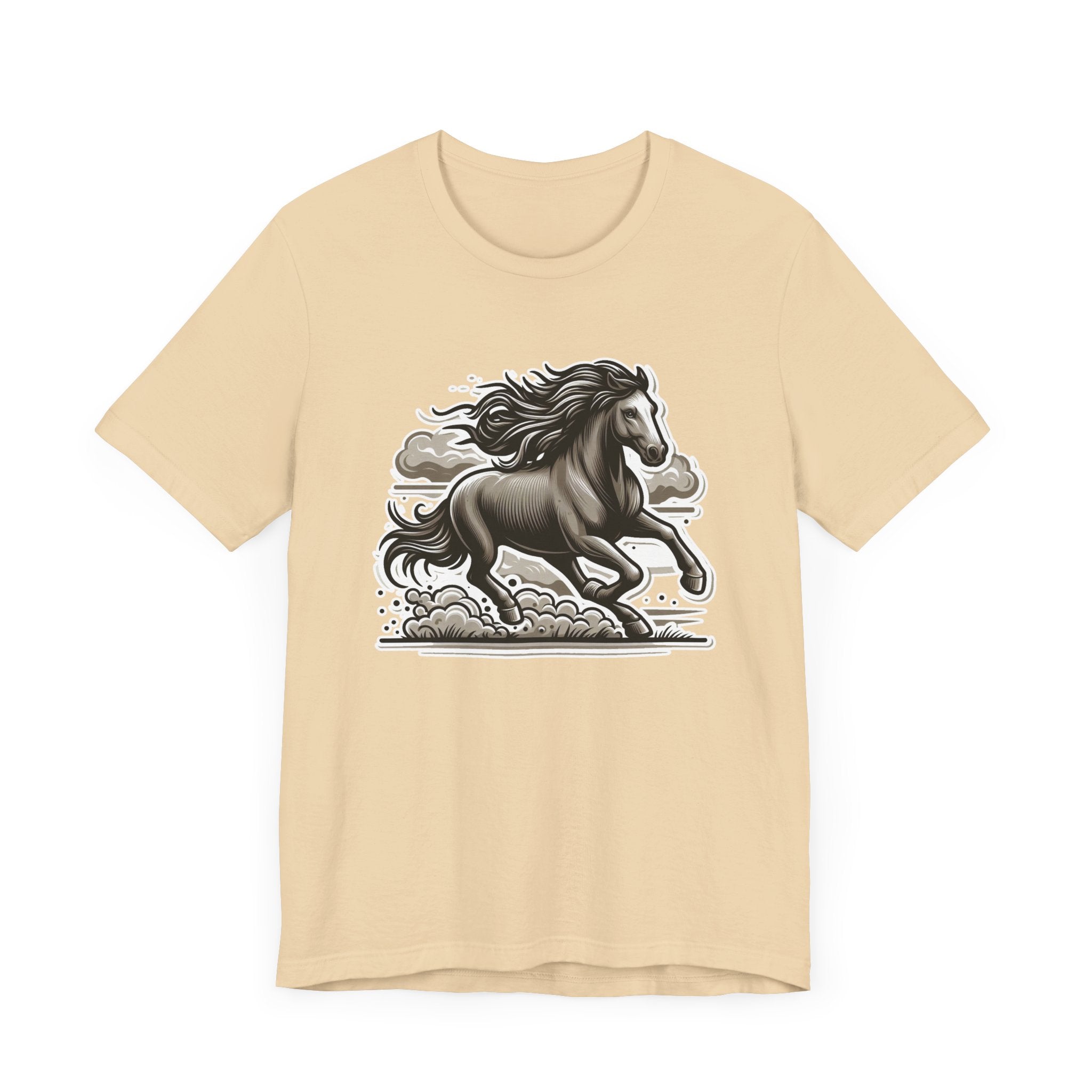 Wild Mustang Running Free with Dust and Dramatic Clouds Graphic T-Shirt