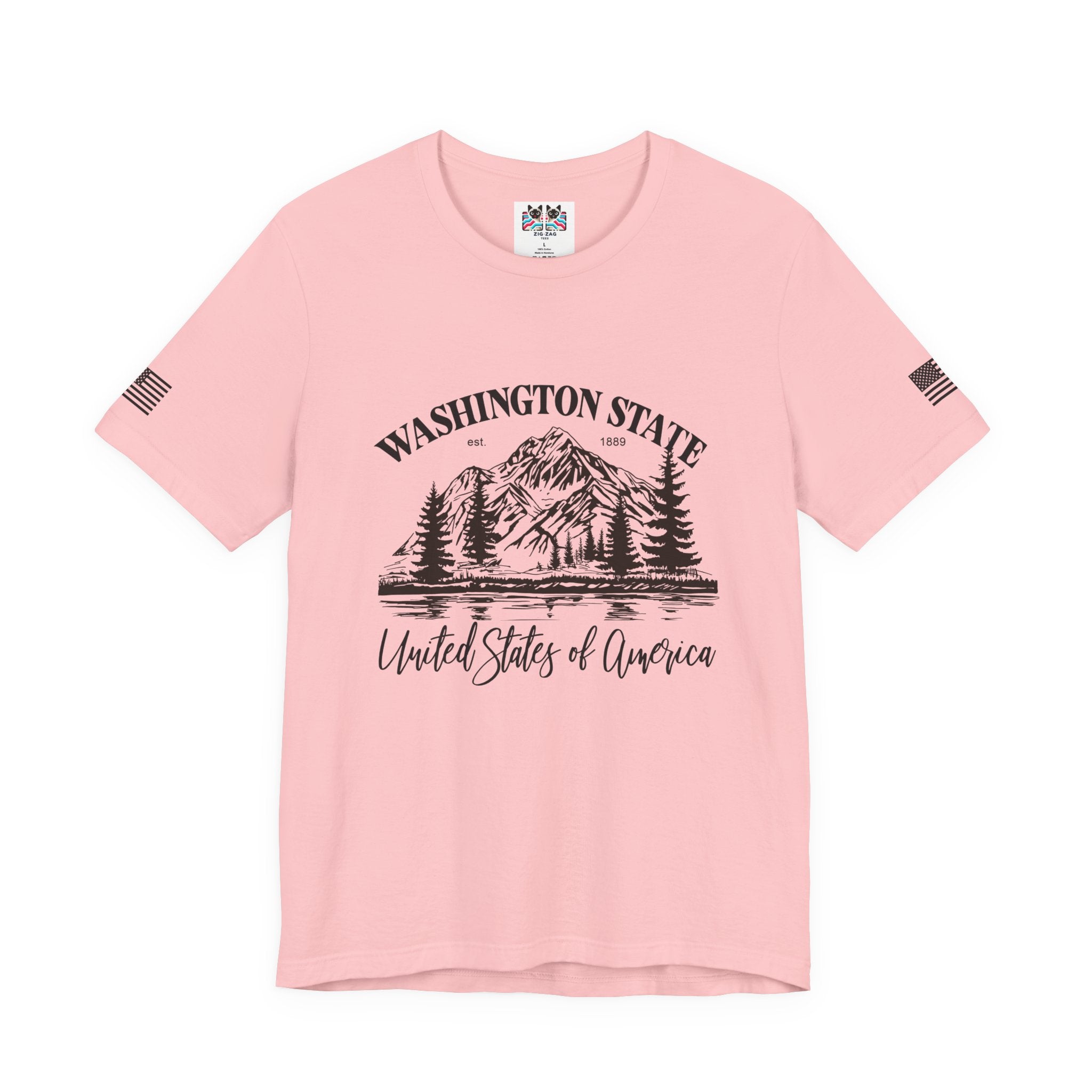 Washington State EST 1889 Mountain Lake Nature Graphic T-Shirt | United States of America Outdoor Tee | PNW Shirt