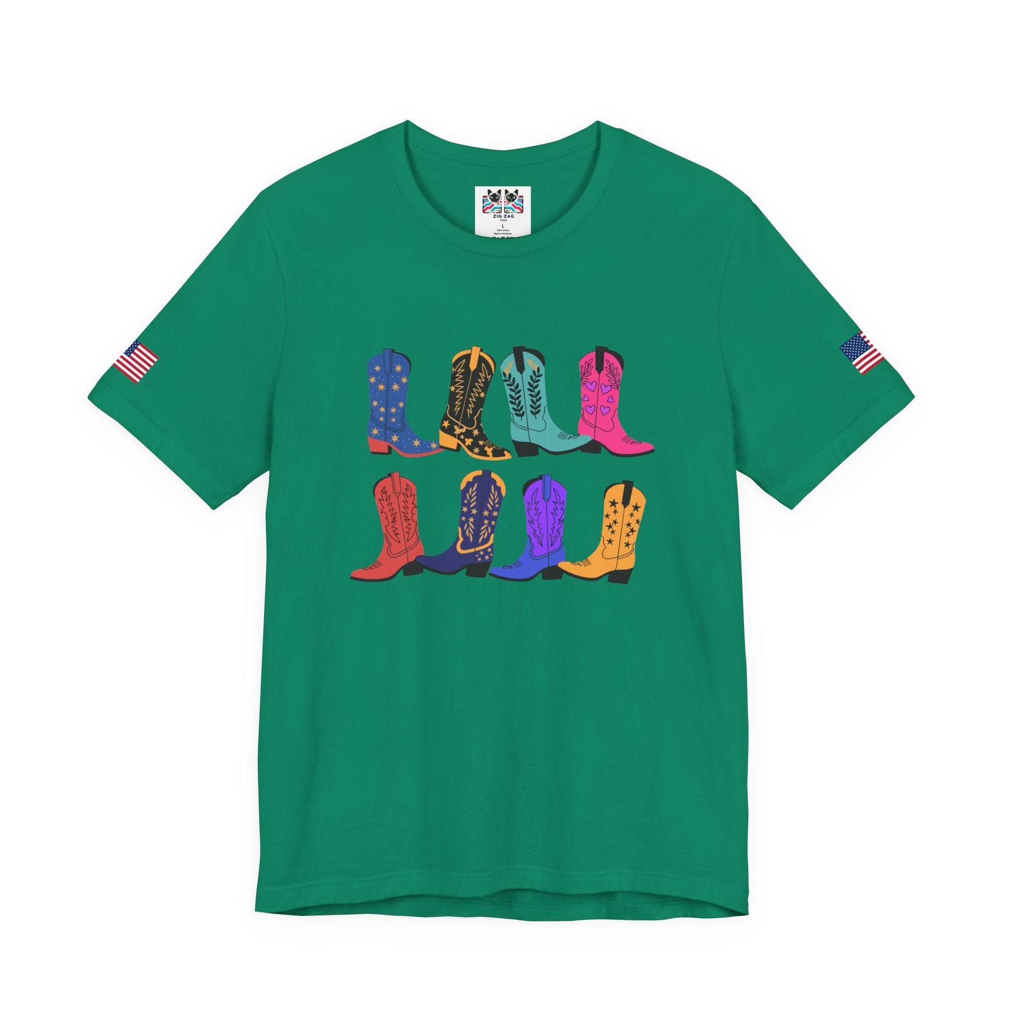 Cowboy Boots T-Shirt – Colorful Boots Collection Grid Graphic Tee
